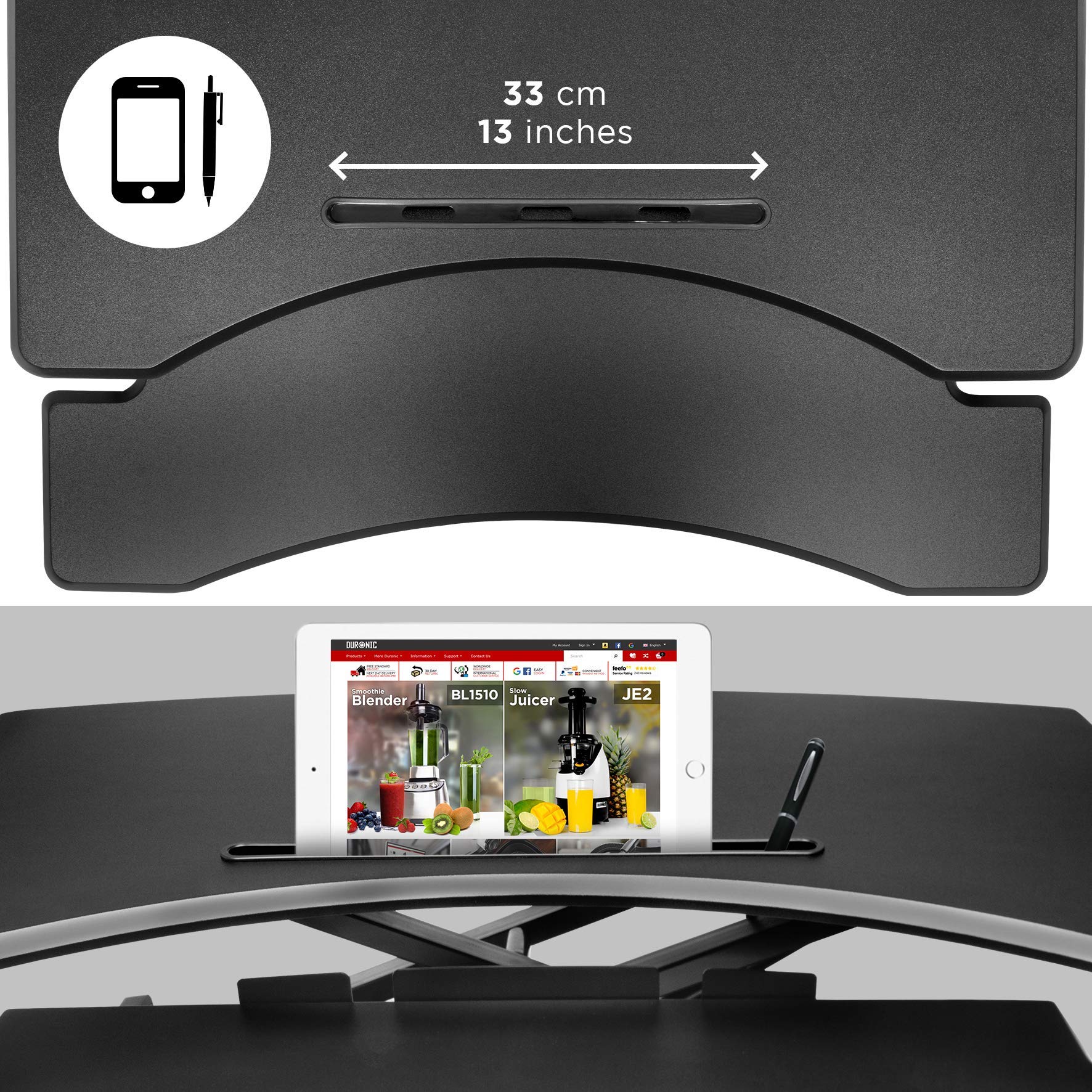Zoomgoods Sit-Stand Desk DM05D17 | Height Adjustable Office Workstation | 82x45cm Platform | Raises from 12-49cm | Riser for PC Computer Screen, Keyboard, Laptop | Ergonomic Desktop Table Converter