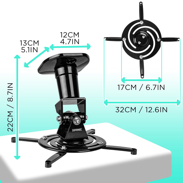 Zoomgoods Projector Mount Stand for Ceiling or Wall Bracket PB01XB | 10kg Capacity | Universal Adjustable Clamp | Tile Swivel Rotate | Black