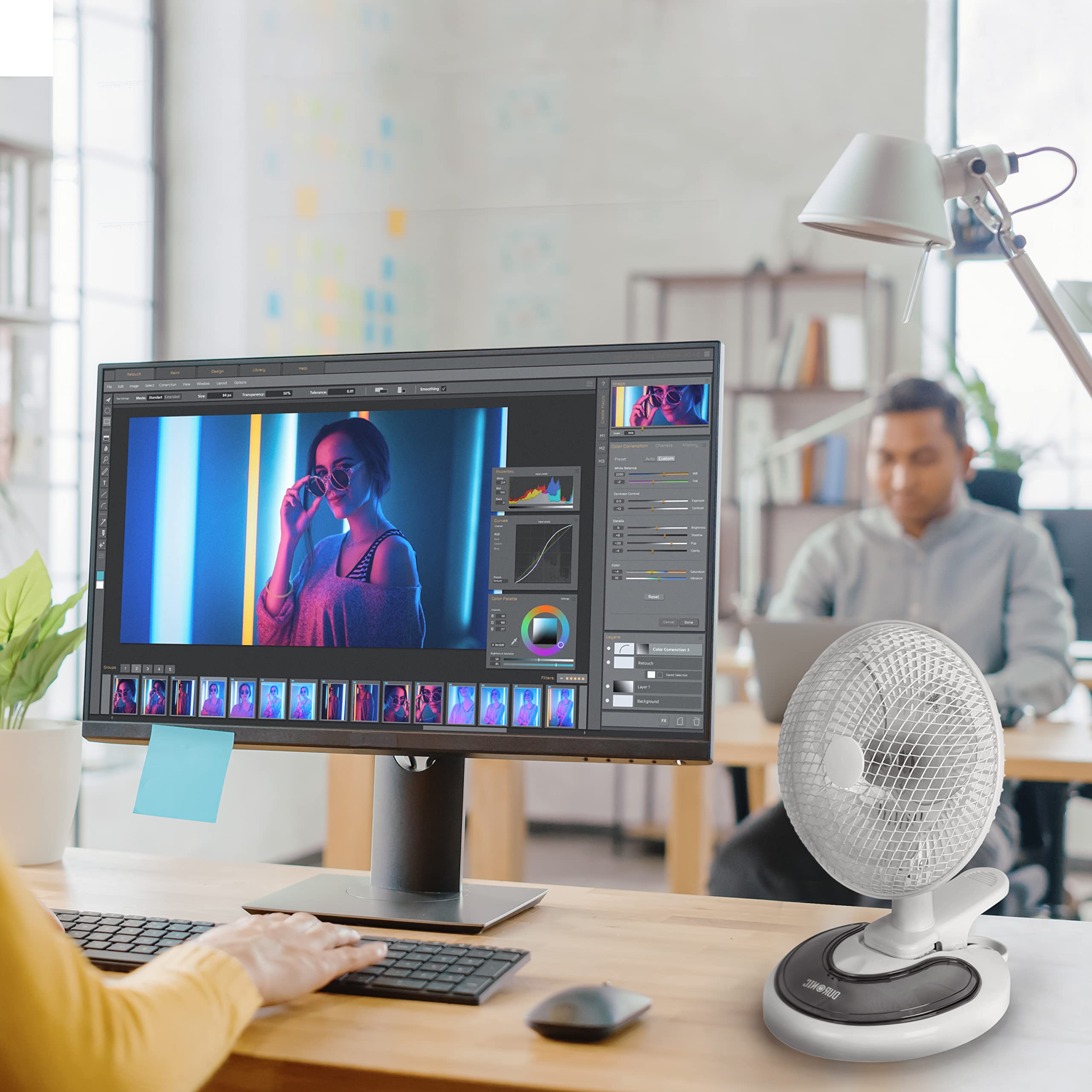 Zoomgoods Mini Desk Fan FN15 Cooling Fan, Clip On Fan, Desktop Fan, Wall Mount, 2 Speed Oscillating Mountable Tilt Stand Fan with Storage Compartment, Air Cooler Portable Summer Fan for Office Home Bedroom Gym Travel Holidays