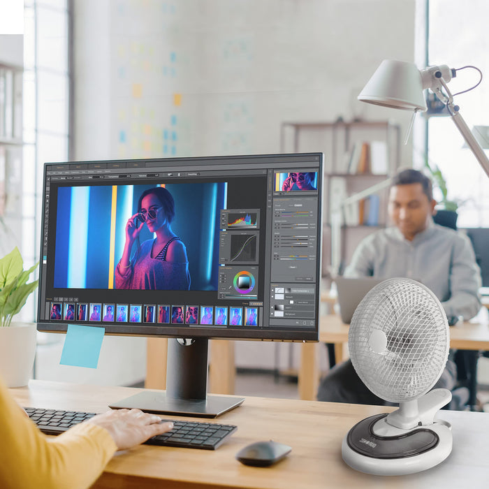 Zoomgoods Mini Desk Fan FN15 Cooling Fan, Clip On Fan, Desktop Fan, Wall Mount, 2 Speed Oscillating Mountable Tilt Stand Fan with Storage Compartment, Air Cooler Portable Summer Fan for Office Home Bedroom Gym Travel Holidays