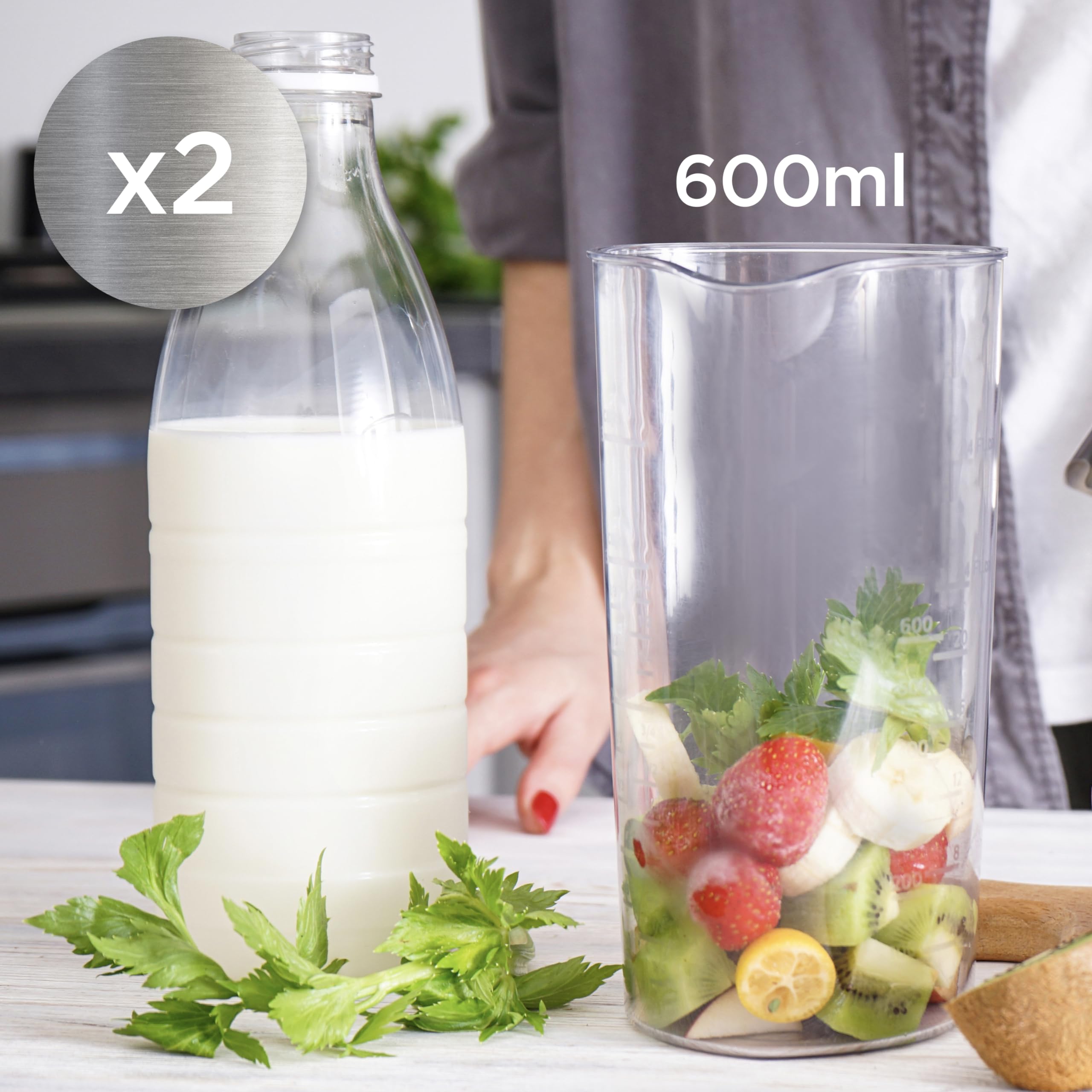 Zoomgoods Electric Hand Blender HB35C, 350W Power, Dual Stainless Steel Blades, 40cm Handheld Immersion Stick, Lightweight Design, 600ml capacity Cups/Beakers, for Baby Food, Smoothies