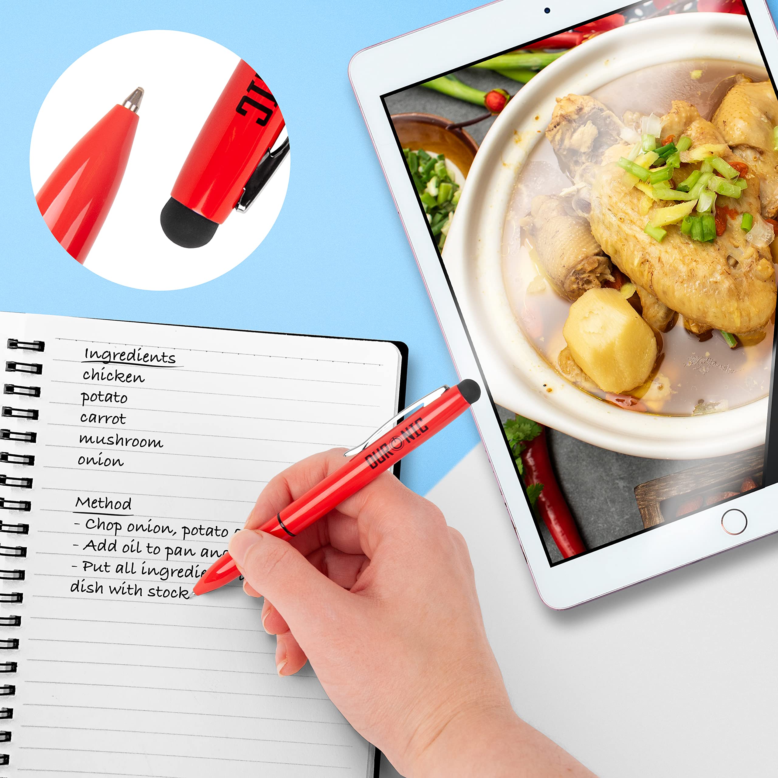 Zoomgoods Stylus Pens IS10RD [RED] [pack of 10] Refillable Ballpoint Pen & Rubber Stylus 2-in-1, Capacitive Stylus Pens for Touch Screen Devices for iPad, Tablet, Surface, Laptops, Kindle