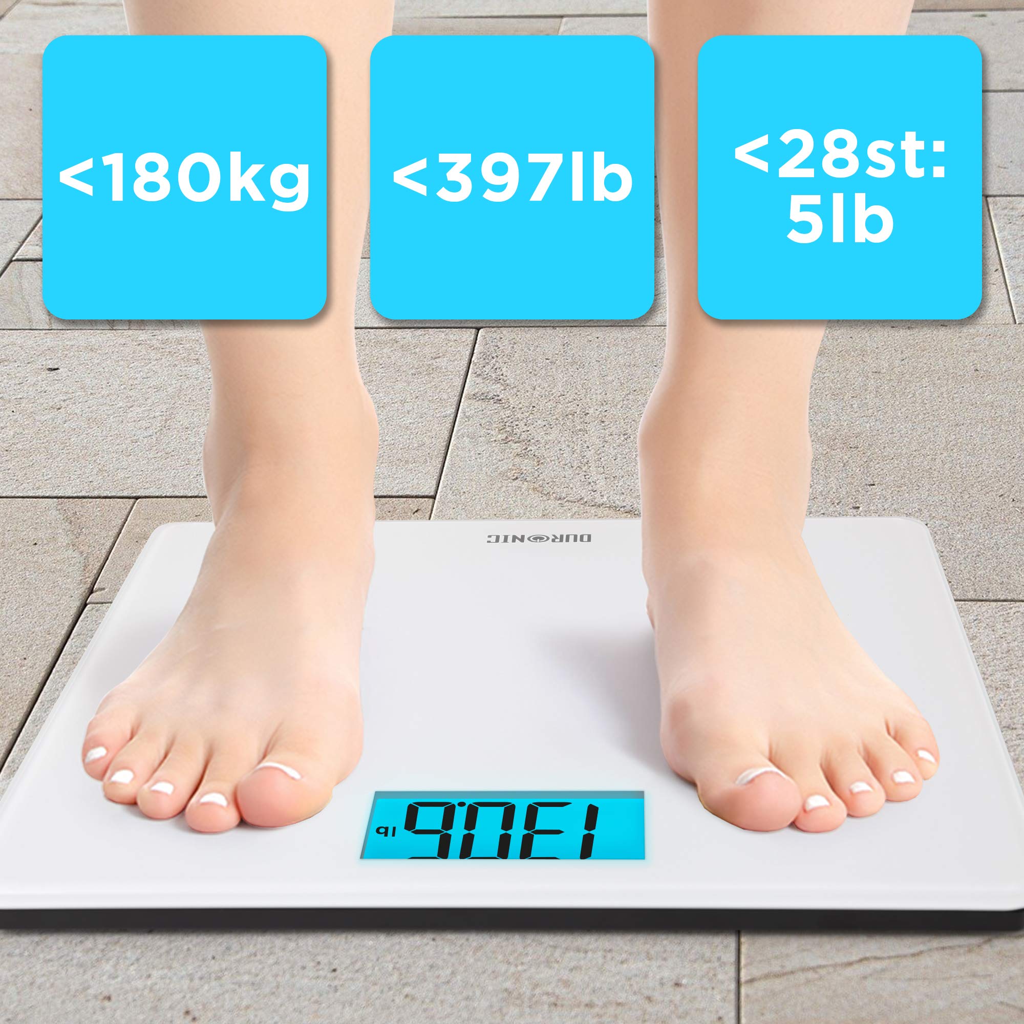 Zoomgoods Digital Bathroom Scales BS403 Accurate Weighing Scales with High Precision Sensors 180kg Body Weight Scale Battery Powered Fitness Scale with LED for Weightloss, Health