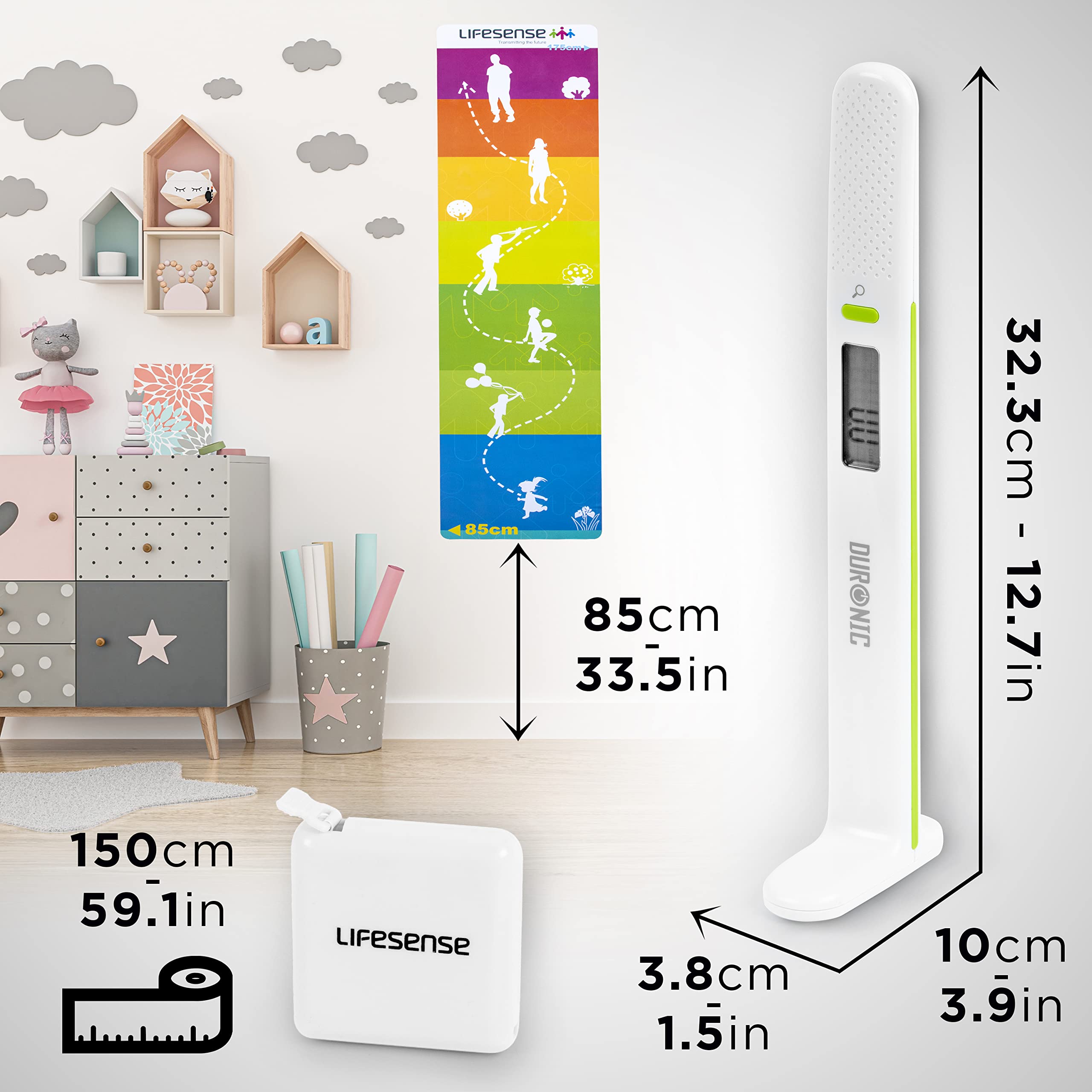 Zoomgoods Digital Height Tape Measure LS302 | Handheld Electronic Stadiometer | Measuring Instrument Comes with Poster and Tape Measure | Batteries Included | for Kids, Children and Teenagers