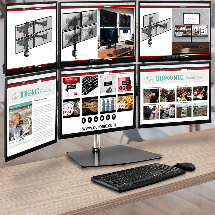 Zoomgoods Computer Monitor Arms Stand DM756 Sextuple Freestanding PC Multi Arms Desk Mount Stands for VESA 75/100 Six 15-24 Inch LED LCD Screens 8kg Capacity Mounts, Tilt -15°/+15°, Rotate 360° - Black