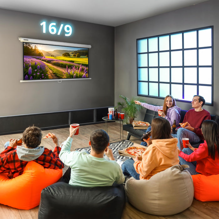 Zoomgoods Projector Screen MPS70 /169 WE, Manual Projection Screens,70” Pull Down Movie Screen, 16:9 Ratio Home Theatre Cinema Screen, Ideal for Home, Classroom, Office Presentations White