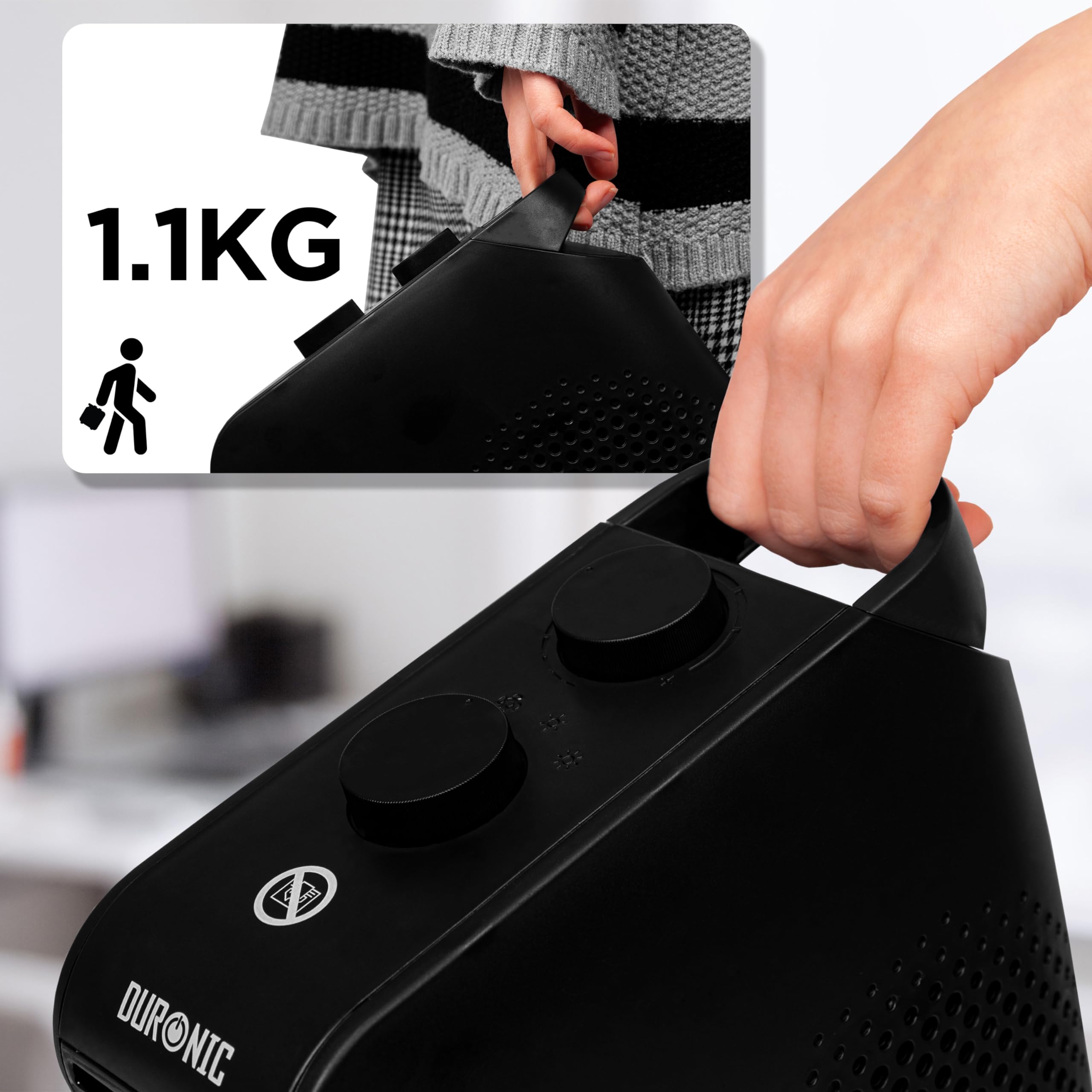 Zoomgoods Electric Fan Heaters HV21 BK Adjustable Space Heater and Cooling Fan, Portable Heater for Heating up Homes, Bedrooms, Offices & Garage Spaces Lightweight Flatbed & Upright Heater