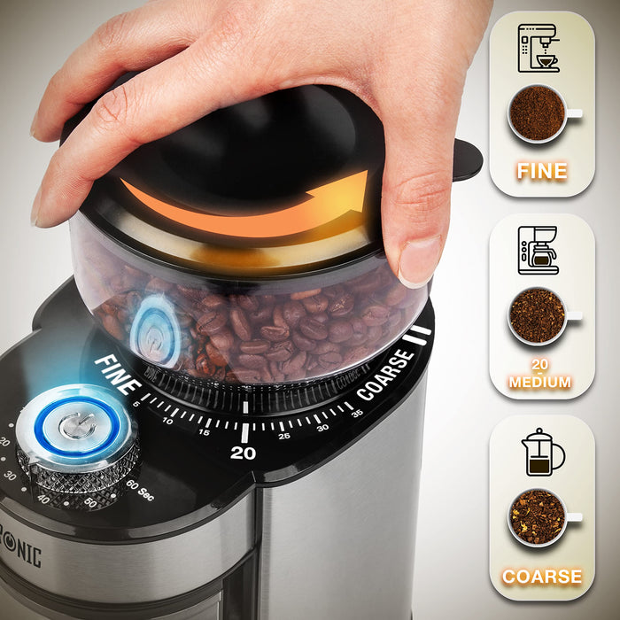 Zoomgoods Burr Coffee Grinder BG200, Conical Burr Grinder for Coffee Beans, Electric Burr Grinder with 35 Grind Settings, Makes up to 12 Cups, 200W, 200g Capacity
