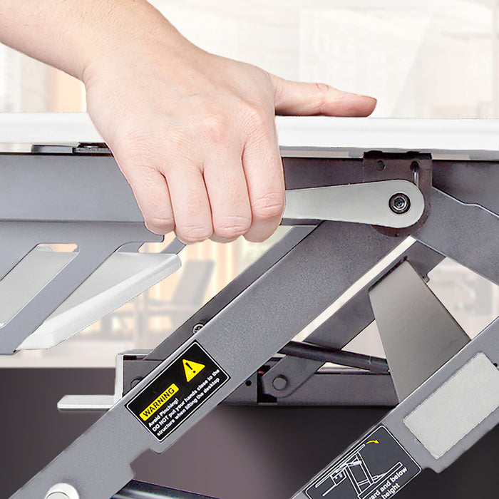 Zoomgoods Sit-Stand Desk DM05D1WE [WHITE] | Height Adjustable Office Workstation | 92x56cm Platform | Raises 16.5-41.5cm | PC Computer Screen, Keyboard, Laptop Riser | Ergonomic Desktop Table Converter