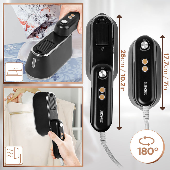 Zoomgoods Steam Irons HS90 BK Travel Iron, Garment Steamers, Handheld Vertical Steamer for Travel, Holiday Quilting Craft, Crease Wrinkle Remover - Black