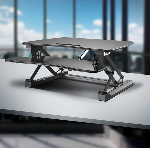 Zoomgoods Sit-Stand Desk DM05D8 | Electric Height Adjustable Office Workstation | 90x59cm Platform | Raises from 16-49cm | Riser for PC Computer Screen, Keyboard, Laptop | Ergonomic Desktop Converter