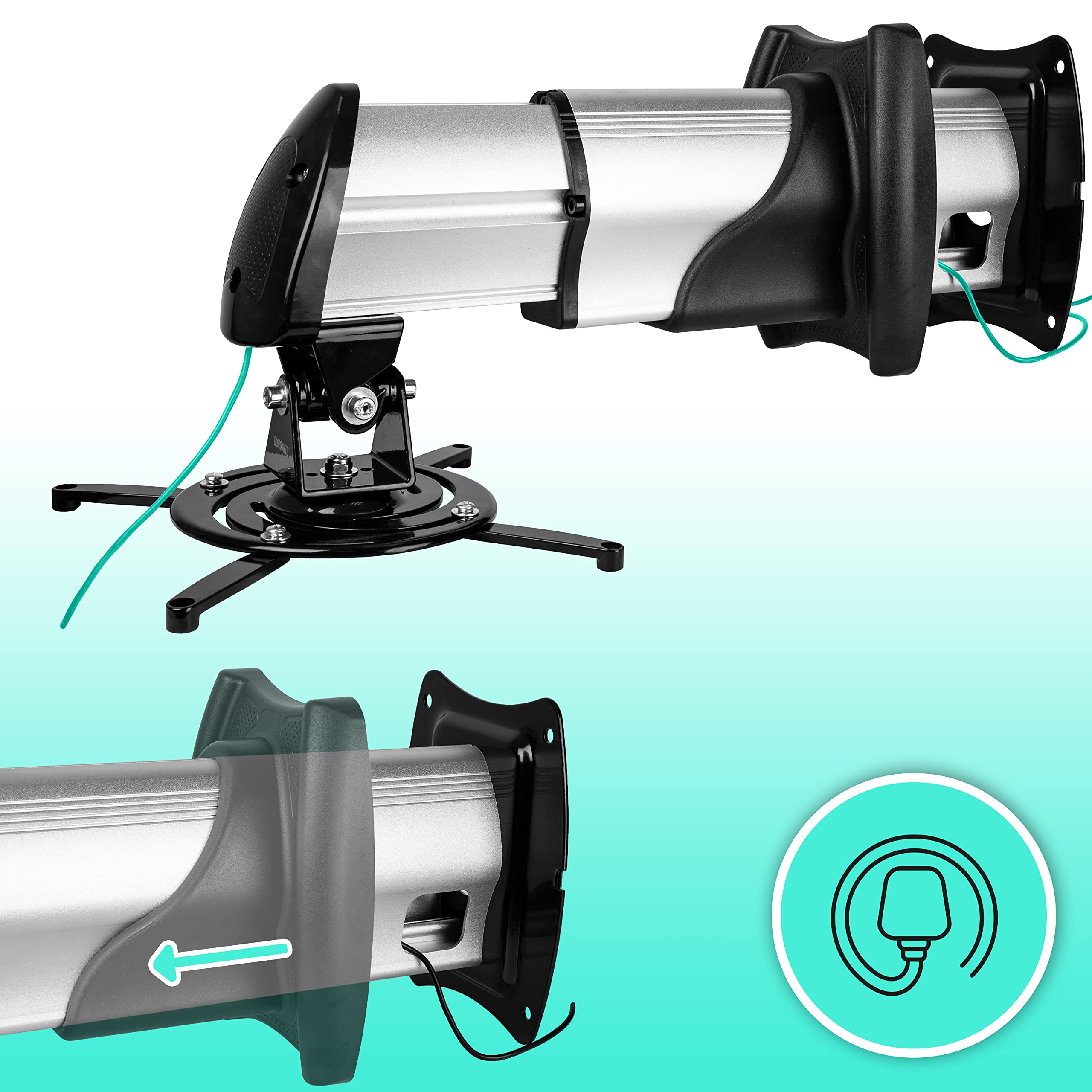 Zoomgoods Projector Mount PB10XM (silver) | Extendable Telescopic Bracket Arm Fixing for Wall | 15kg Capacity | Universal | Heavy Duty | Fittings Included | Rotate 360 °, Swivel 180 °, Tilt 60°