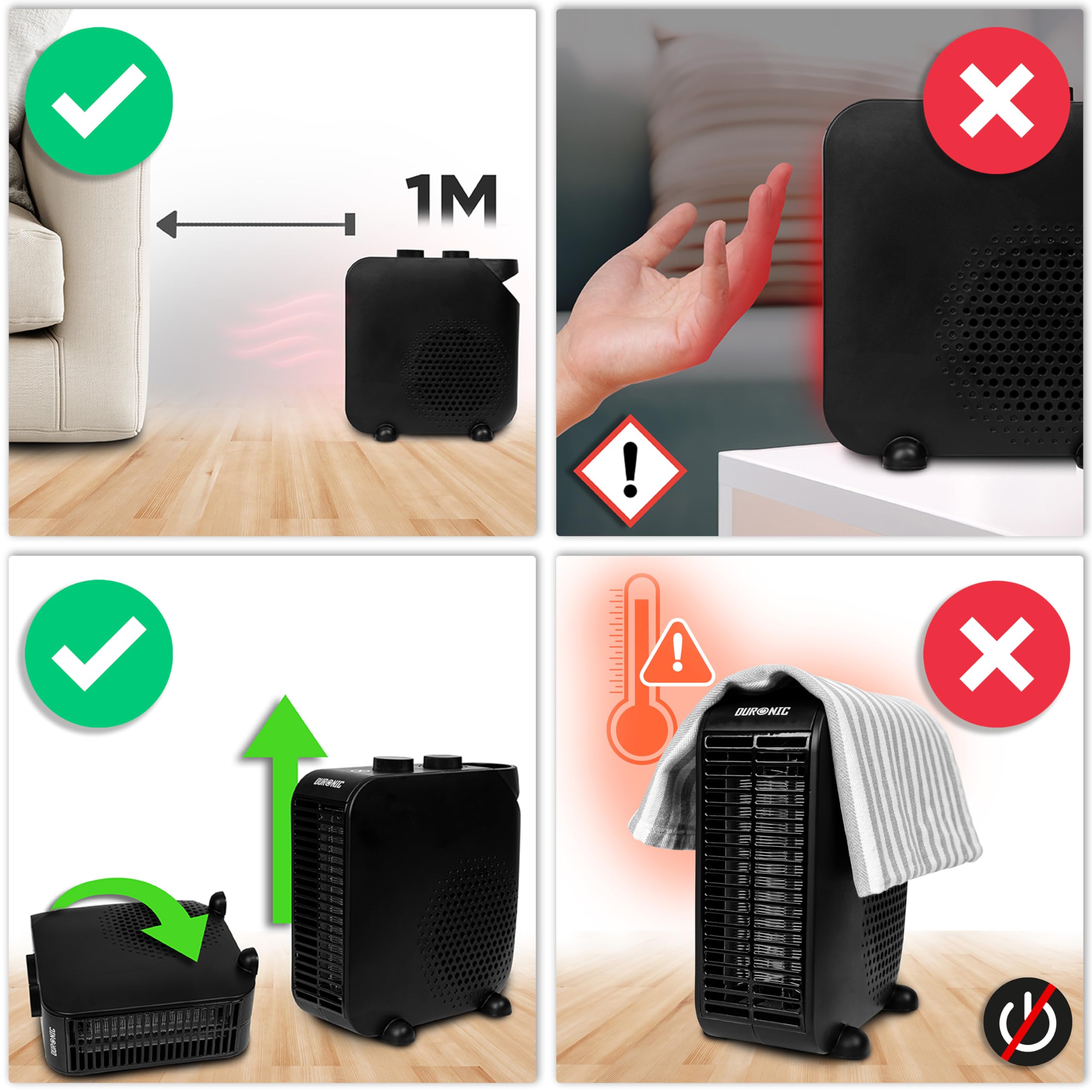 Zoomgoods Electric Fan Heaters HV21 BK Adjustable Space Heater and Cooling Fan, Portable Heater for Heating up Homes, Bedrooms, Offices & Garage Spaces Lightweight Flatbed & Upright Heater