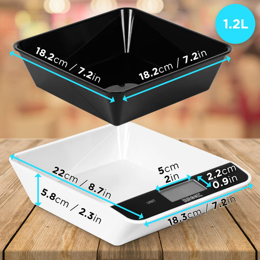 Zoomgoods Digital Kitchen Scales KS100 BK Electronic Kitchen Scale with Bowl Measuring Weighing Scale Black Baking Scale for Cooking Baking Mail Pet Food Measurement Baker Weight Scale, Tare LCD Display