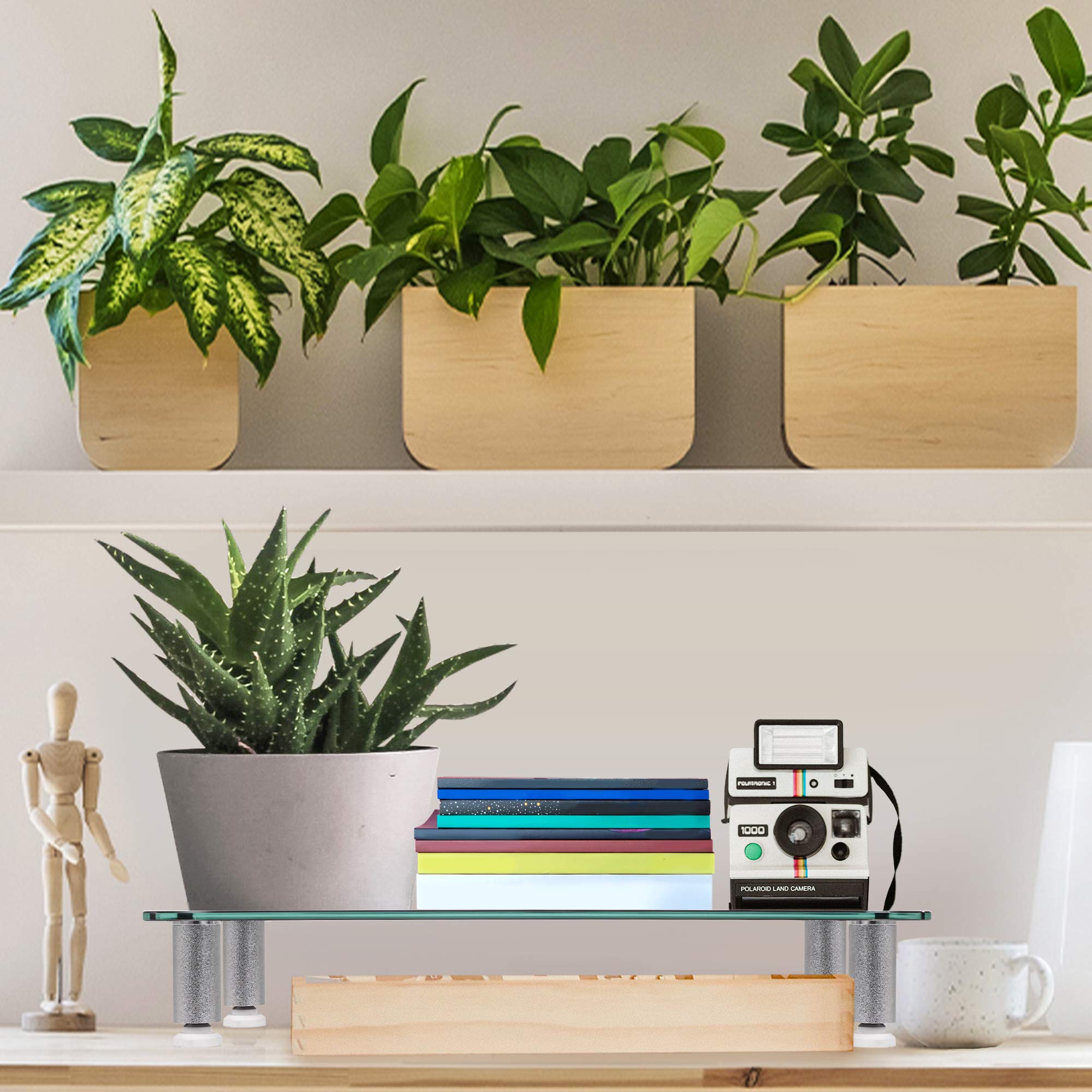 Zoomgoods Monitor Stand Riser DM052-1 | Laptop and Screen Stand for Desktop | Clear Tempered Glass | Support for a TV or PC Computer Monitor | Ergonomic Office Desk Shelf | 20kg Capacity | 56cm x 24cm