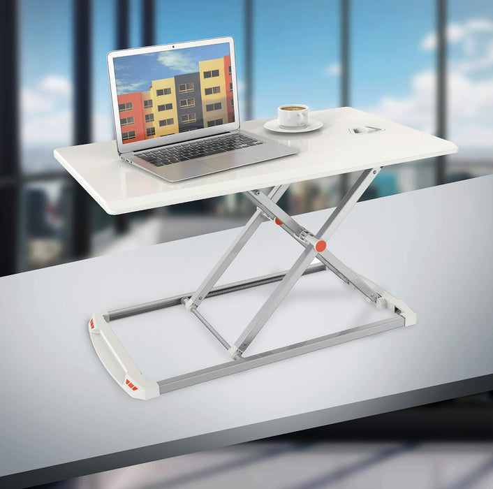 Zoomgoods Sit-Stand Desk DM05D11 WE [WHITE] | Height Adjustable Office Workstation | 74x43cm Platform | Raises from 5-40cm | Riser for PC Computer or Laptop | Ergonomic Desktop Table Converter