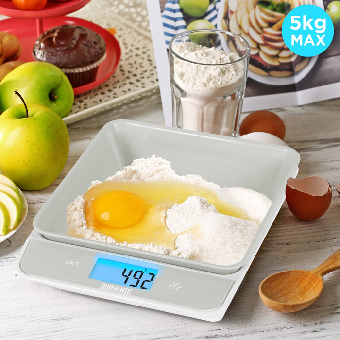 Zoomgoods Digital Kitchen Scales KS100 GY Electronic Kitchen Scale with Bowl Measuring Weighing Scale Grey Baking Scale for Cooking Baking Mail Pet Food Measurement Baker Weight Scale, Tare LCD Display