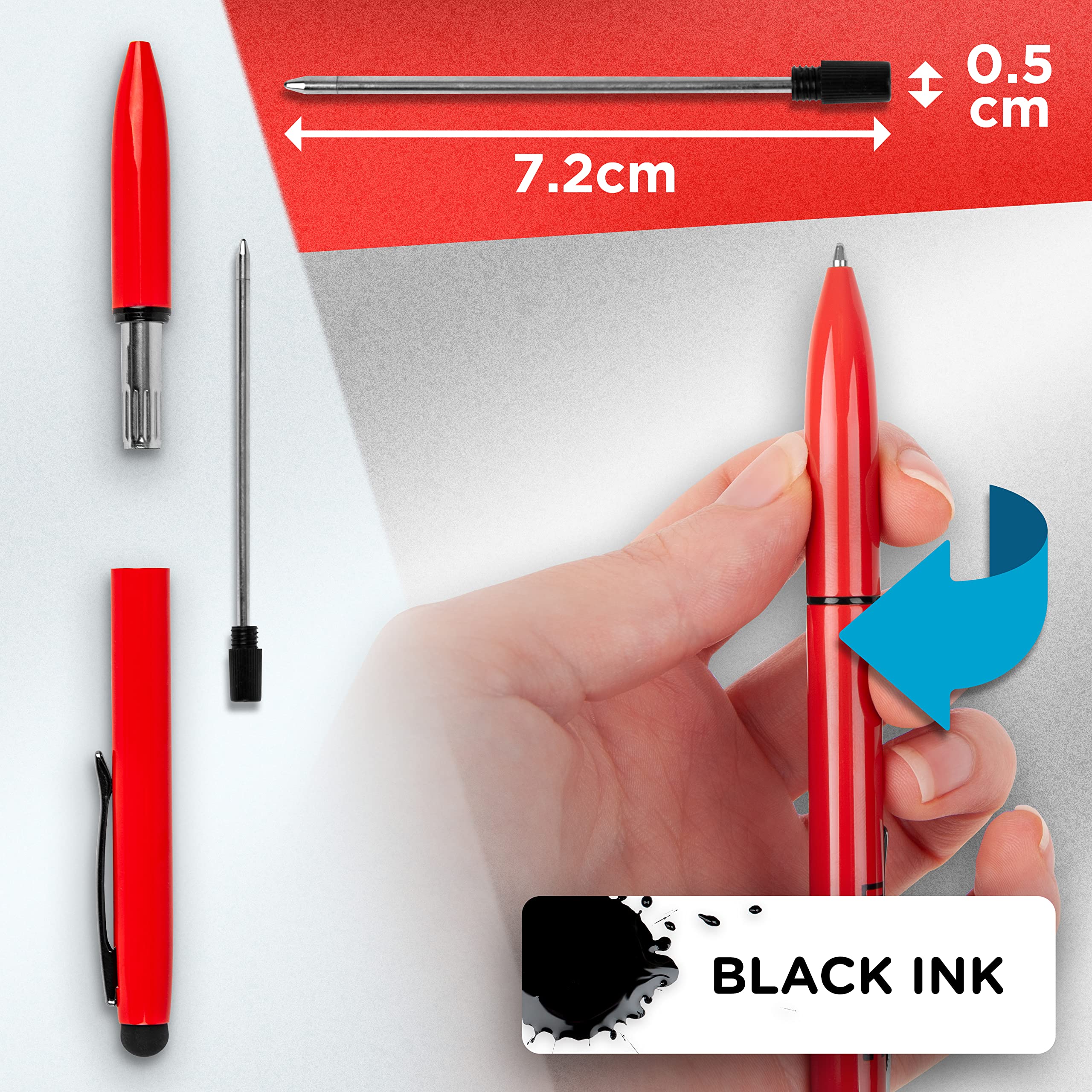Zoomgoods Stylus Pens IS10RD [RED] [pack of 10] Refillable Ballpoint Pen & Rubber Stylus 2-in-1, Capacitive Stylus Pens for Touch Screen Devices for iPad, Tablet, Surface, Laptops, Kindle