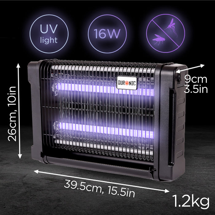 Zoomgoods Fly Killer FK8416 | UV Light Kills Mosquitoes and Flying Insects | Medium Size | Slimline | Ceiling or Wall Mountable | Indoor Pest Control | 16W Electric Ultra Violet Zapper | 2x 8W Bulbs