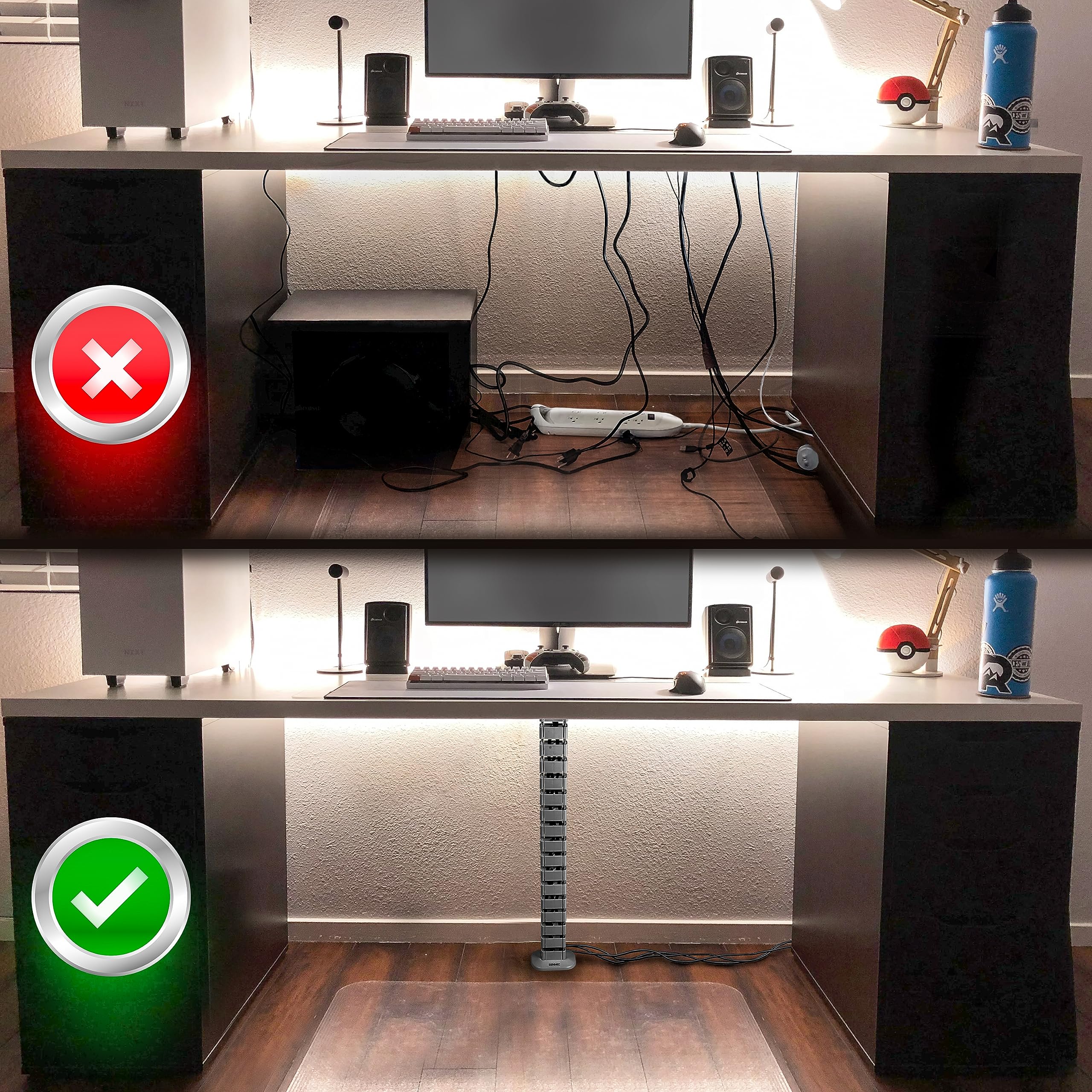 Zoomgoods Cable Management Spine CM1DM SR, Cable Snake for Standing Desk, Wire Tidy for Height-Adjustable Computer Workstations, Four-Channel Organiser for Office Tables, Holds 16+ Leads, 130cm - Silver