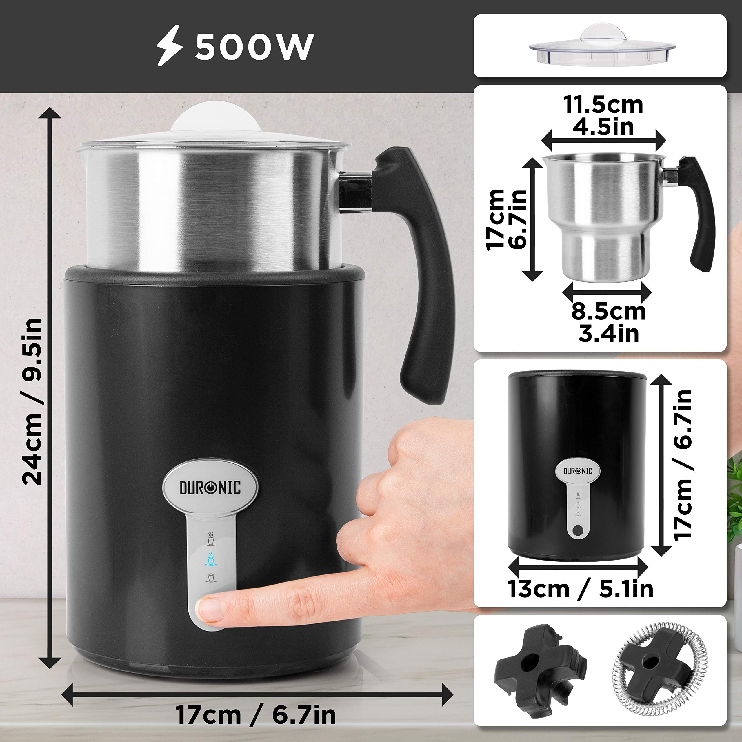 Zoomgoods Milk Frother Electric MF500 Coffee Milk Frothers Steamer, Automatic Hot and Cold Foam Maker, Hot Chocolate Machine with Milk Heater and Warmer for Latte Froth, Coffees and Matcha