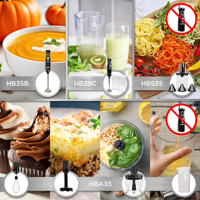 Zoomgoods Electric Hand Blender HB35C, 350W Power, Dual Stainless Steel Blades, 40cm Handheld Immersion Stick, Lightweight Design, 600ml capacity Cups/Beakers, for Baby Food, Smoothies