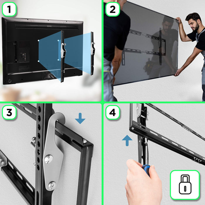 Zoomgoods TV Wall Mount Bracket TVB777 33-60 Inch Heavy Duty Adjustable Universal Black Stand For Wide Screens With Tilt down. VESA 200 400 600