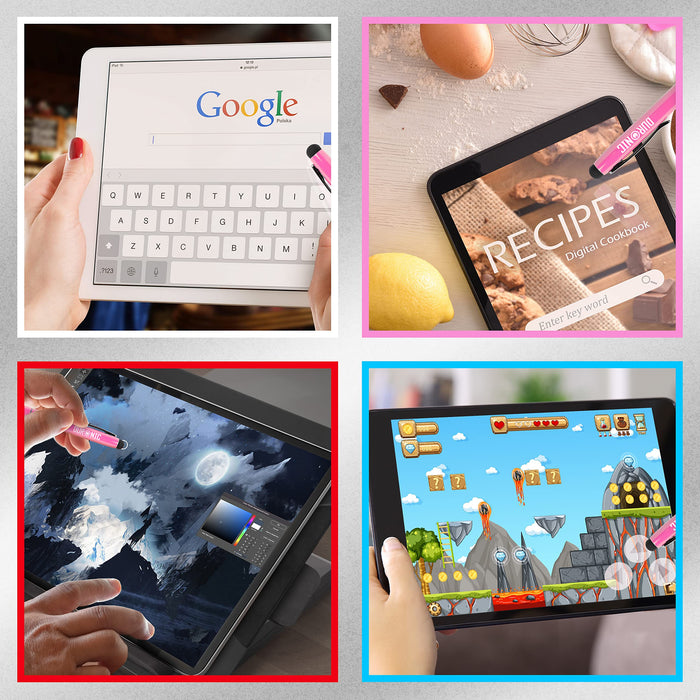 Zoomgoods Stylus Pens IS10P [PINK] [pack of 10] Refillable Ballpoint Pen & Rubber Stylus 2-in-1, Capacitive Stylus Pens for Touch Screen Devices for iPad, Tablet, Surface, Laptops, Kindle