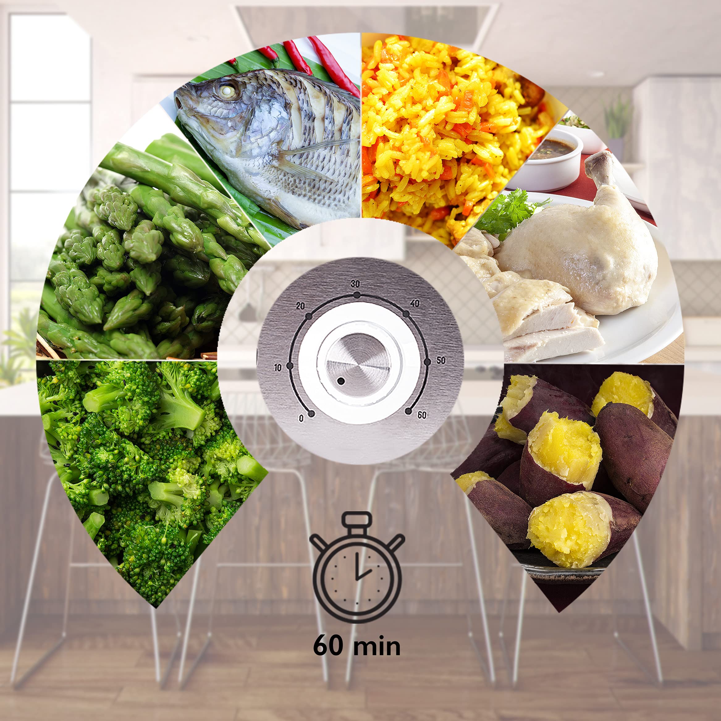 Zoomgoods Electric Food Steamer FS87, 3 Tier Vegetable Steamer with Rice Bowl, BPA Free Dumpling Maker with 870W and Timer Function to Steam Rice, Dumpling, Vegetables