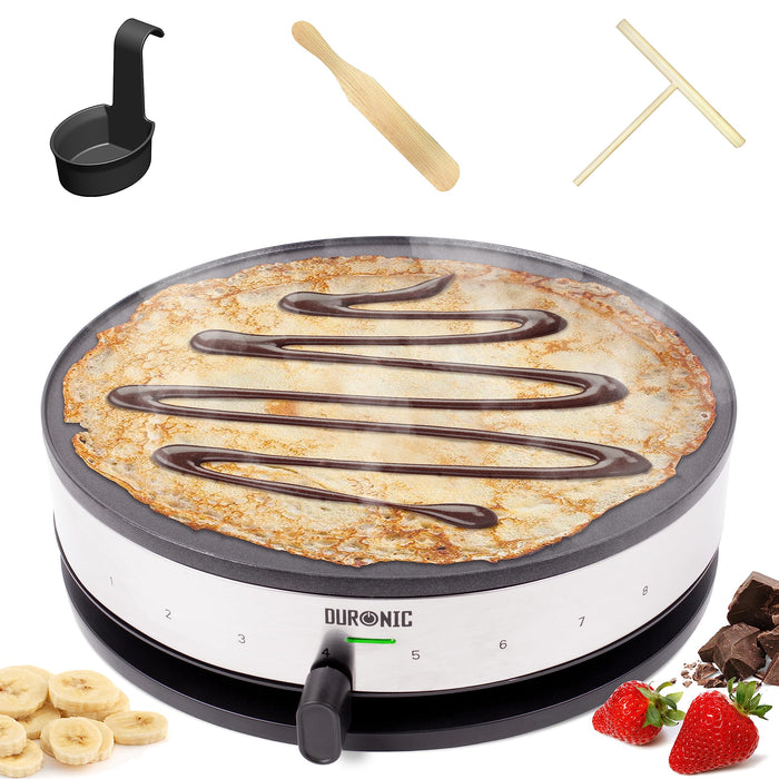 Zoomgoods Electric Crepe Maker PM131 Pancake Maker Machine, Crepe Griddle Grill Pan, Pancake Cooker Hot Plate for Breakfast, American Fluffy Pancakes, French Crepes and Galettes with Creperie Utensils