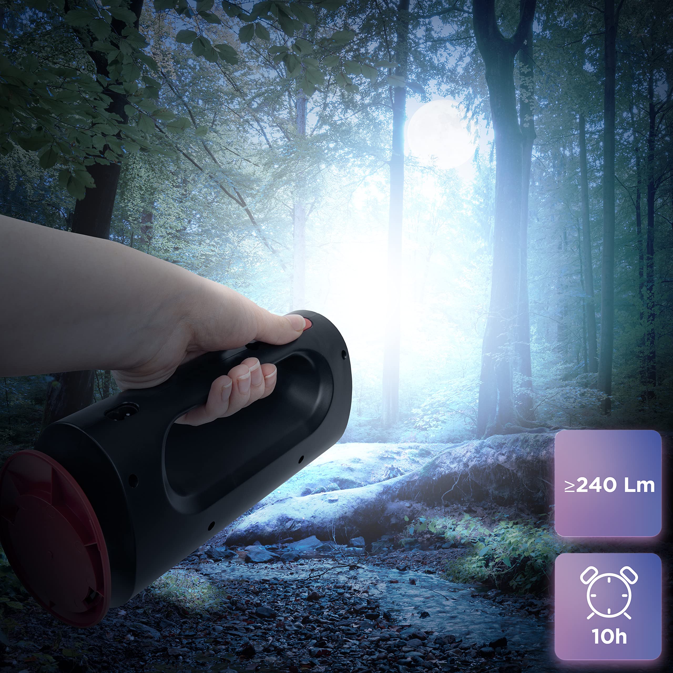 Zoomgoods Emergency Torch RL13, Rechargeable Flashlight Lantern with Bright LED Bulbs, Handheld / Freestanding / Wall Mountable – Lamp 65 Lumens – Torch 240 Lumens