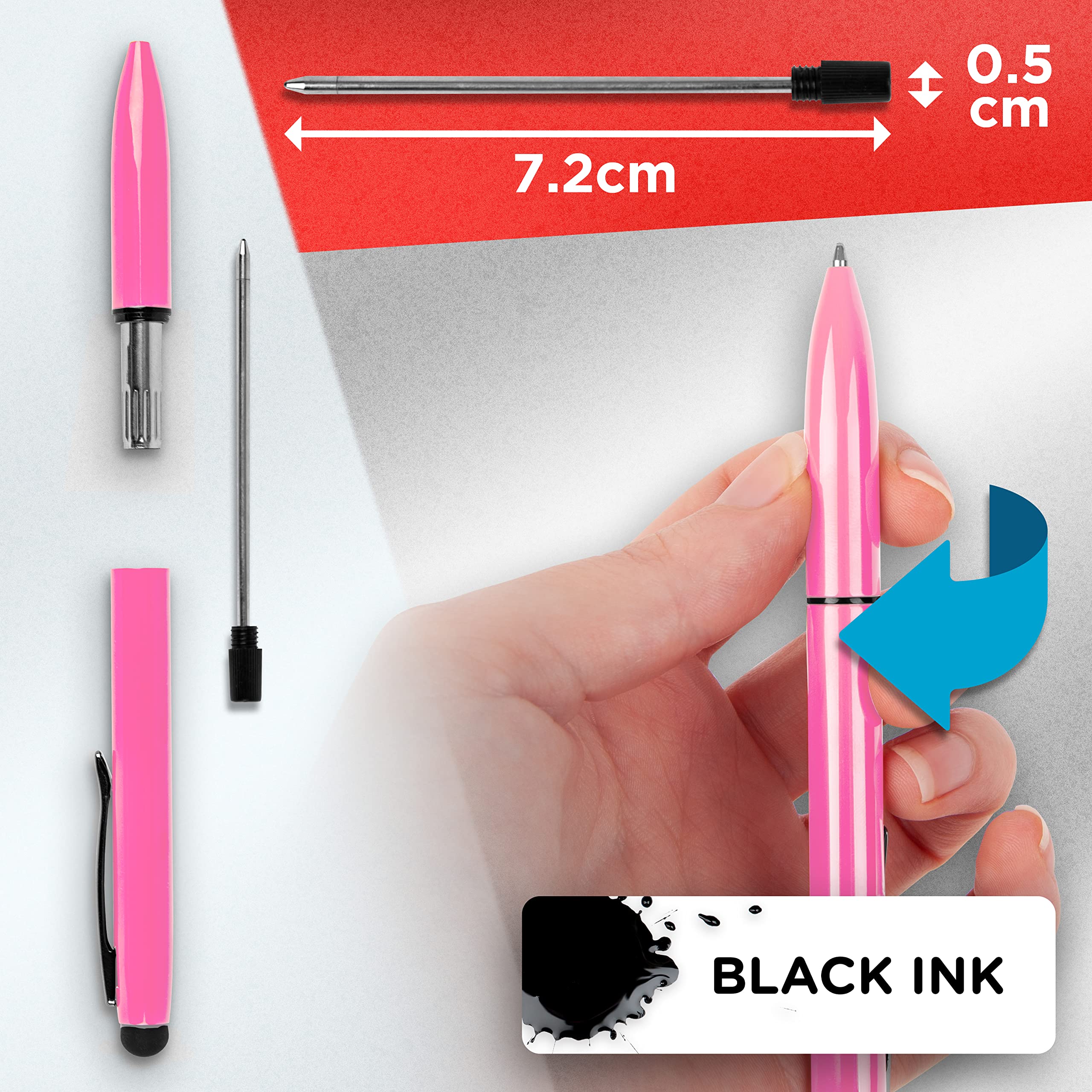 Zoomgoods Stylus Pens IS10P [PINK] [pack of 10] Refillable Ballpoint Pen & Rubber Stylus 2-in-1, Capacitive Stylus Pens for Touch Screen Devices for iPad, Tablet, Surface, Laptops, Kindle