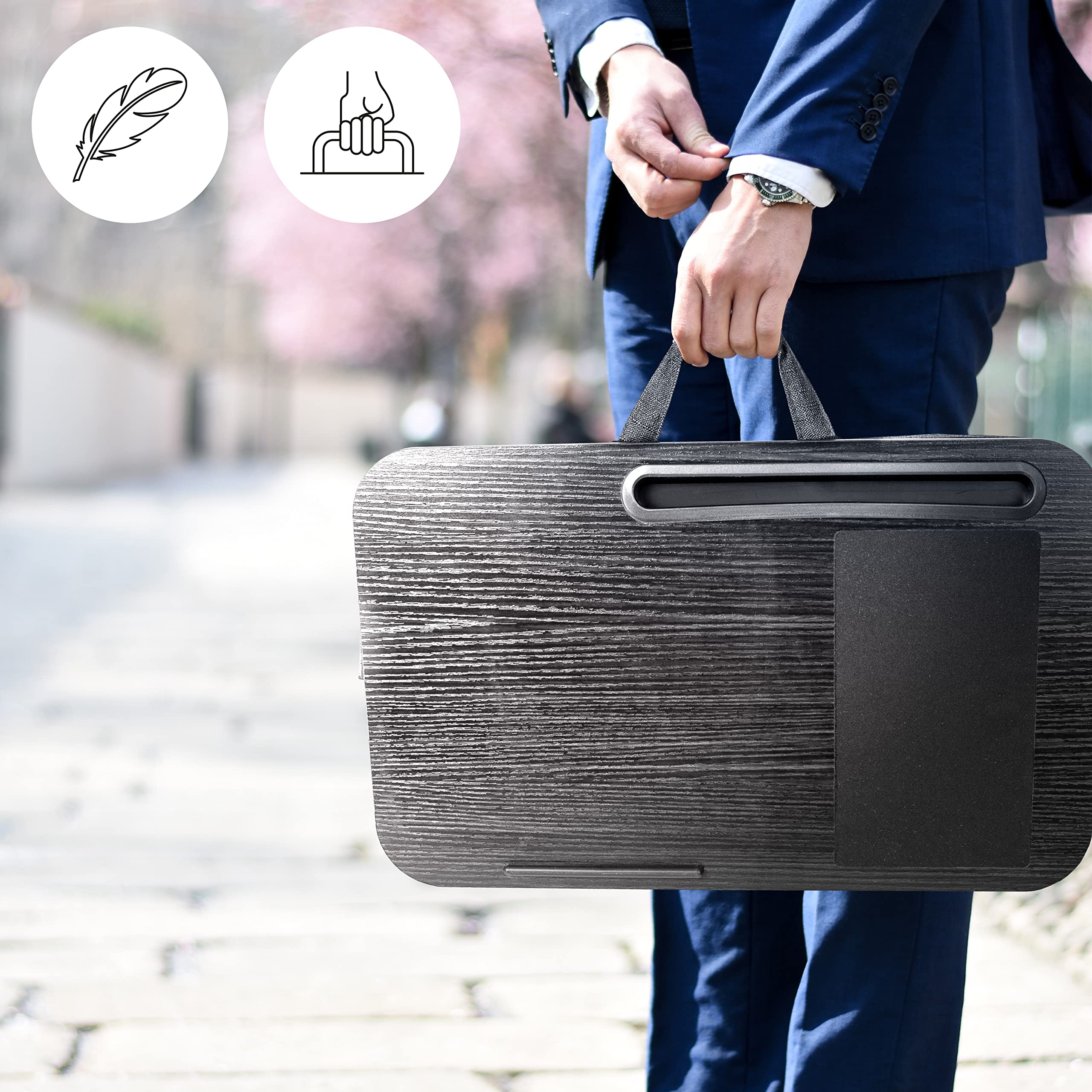 Zoomgoods Laptop Tray with Cushion DML422 Ergonomic Lap Desk Cushioned Lap Trays with Handles Portable Laptop Desk Riser Stand for Home Office Work Bed Gaming Black