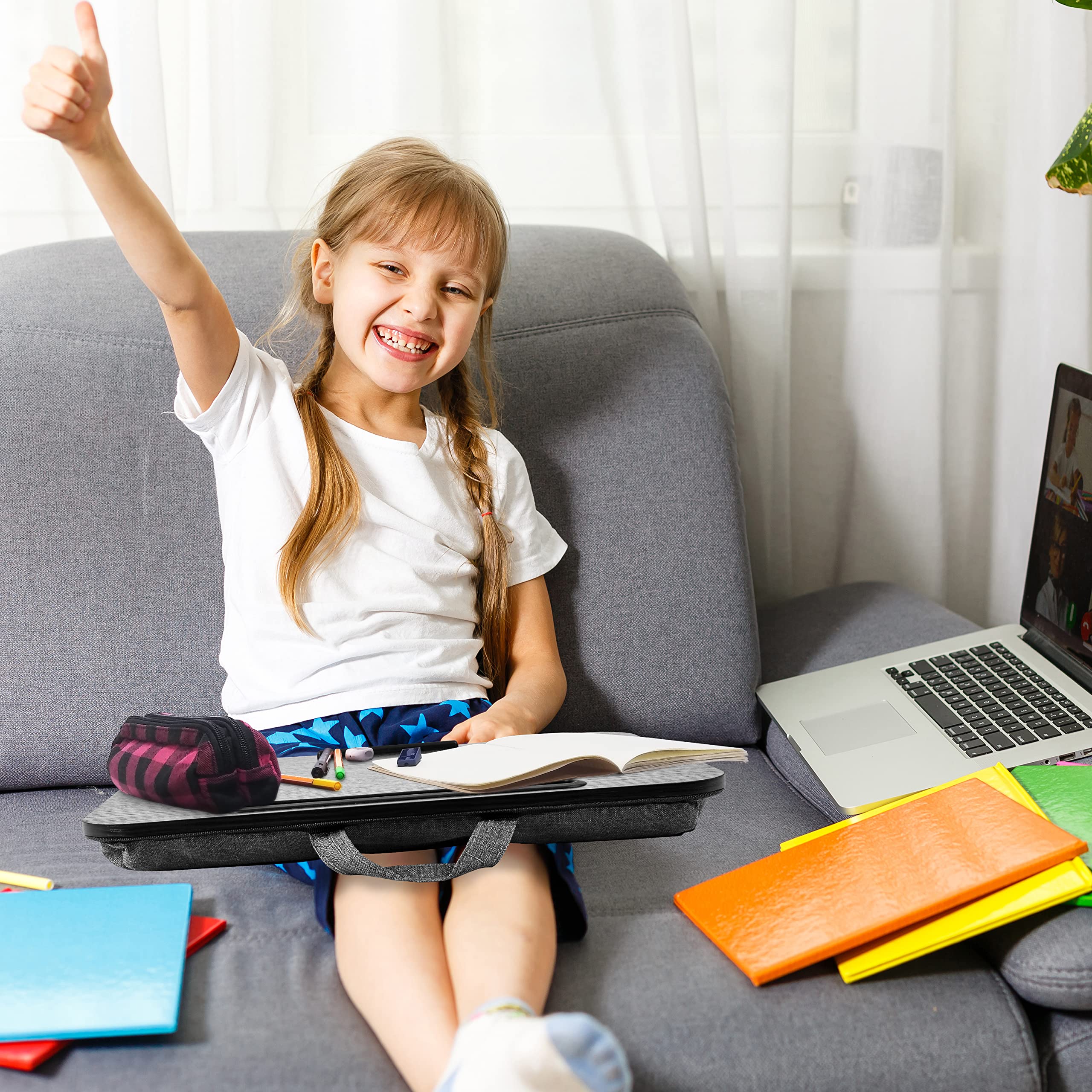 Zoomgoods Laptop Tray with Cushion DML432 Ergonomic Lap Desk Cushioned Lap Trays with Handles Portable Laptop Desk Riser Stand for Home Office Work Bed Gaming