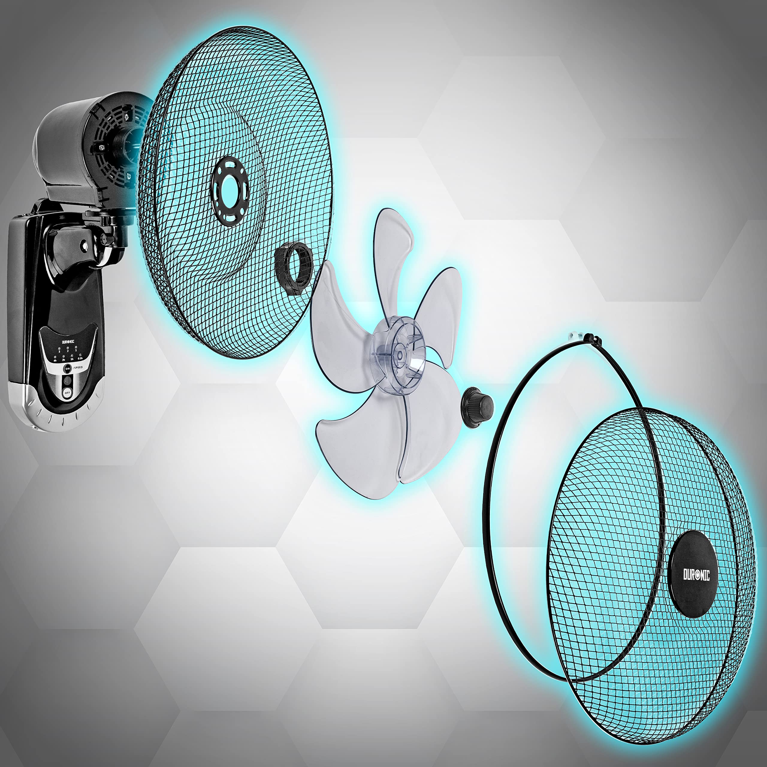 Zoomgoods Wall Fan FN55 Wall Mounted Fans with Remote Control, 16 Inch  3 Speeds, Timer, Black Fan Oscillating Head with 5 Blades for Ultimate Air Cooling For Home, Office