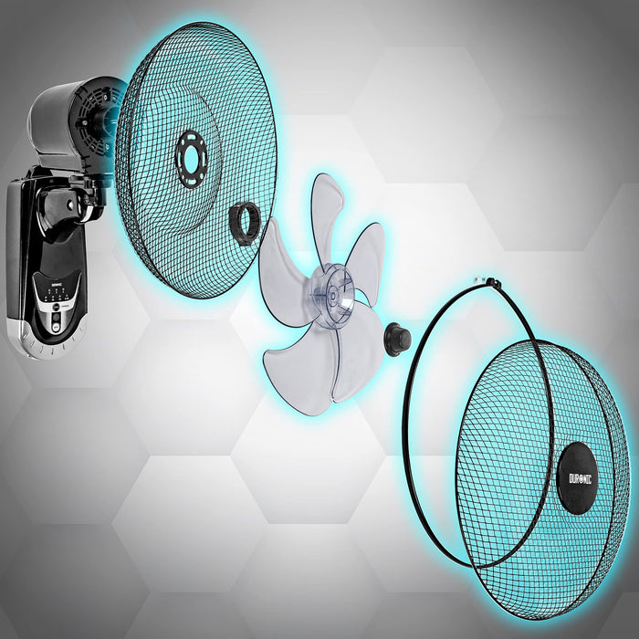 Zoomgoods Wall Fan FN55 Wall Mounted Fans with Remote Control, 16 Inch  3 Speeds, Timer, Black Fan Oscillating Head with 5 Blades for Ultimate Air Cooling For Home, Office