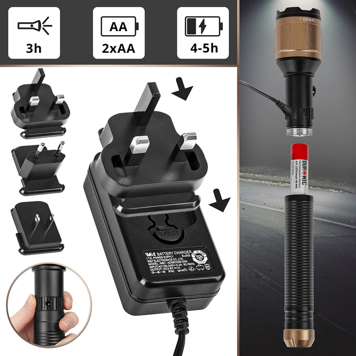 Zoomgoods Rechargeable Torch Flashlight RFL902AA, Hand Held LED Portable Light, Lightweight Super Bright Torch Light for Night, Hiking, Camping, Caving