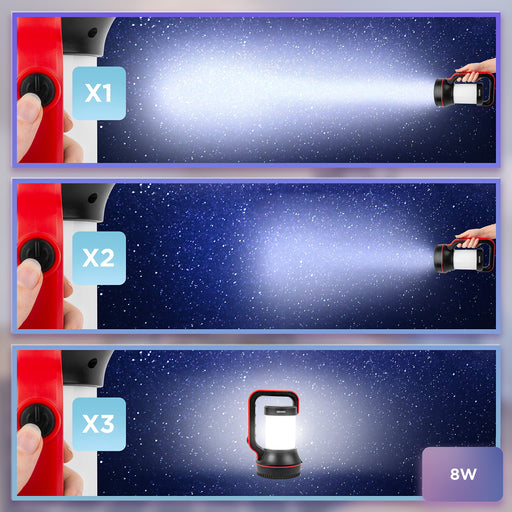 Zoomgoods Camping Lantern LED Torch RL74, Hiking SOS Electric Flashing Rechargeable Flashlight, USB Charging, Emergency Light, Handheld or Freestanding Red & Black