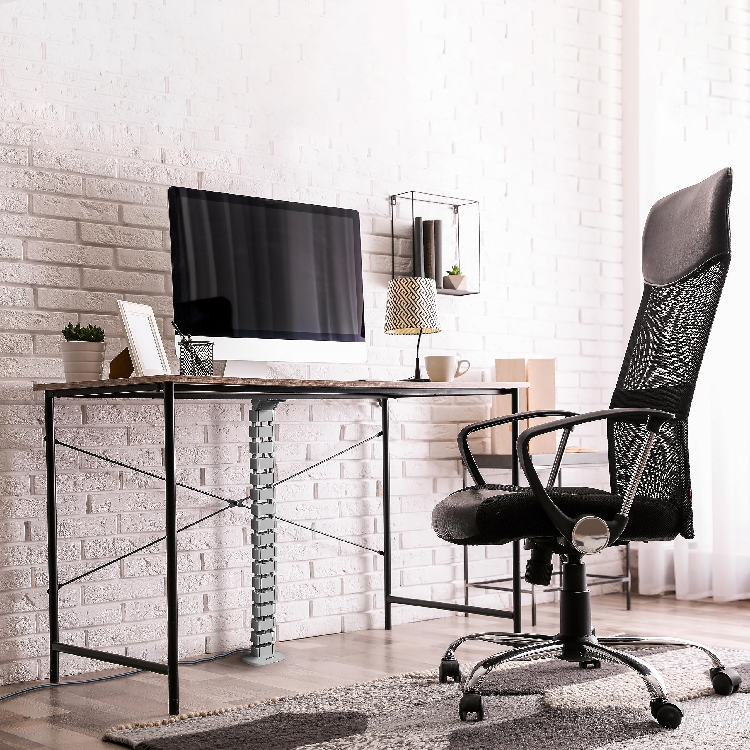 Zoomgoods Cable Management Spine CM1DM SR, Cable Snake for Standing Desk, Wire Tidy for Height-Adjustable Computer Workstations, Four-Channel Organiser for Office Tables, Holds 16+ Leads, 130cm - Silver