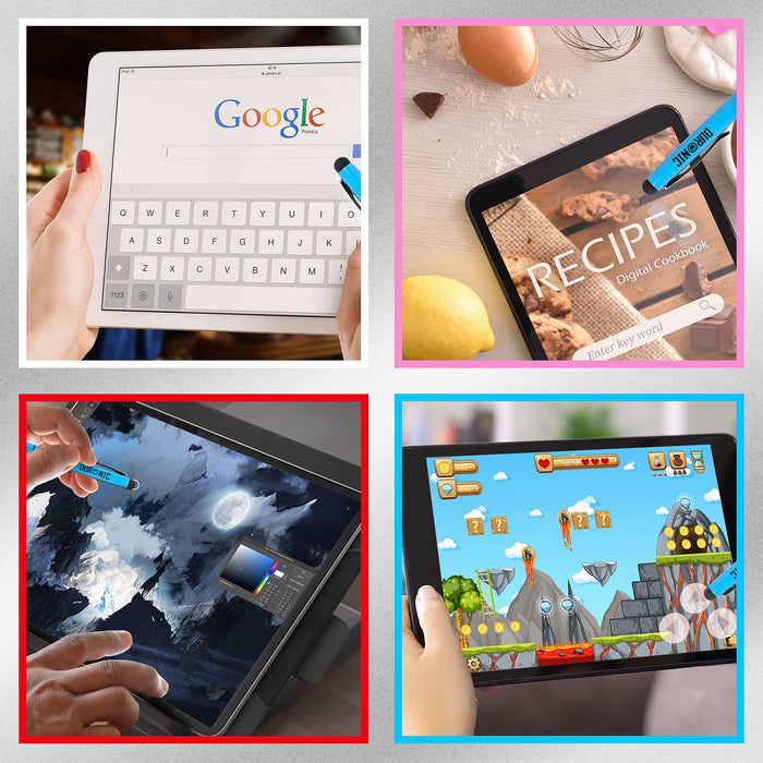 Zoomgoods Stylus Pens IS10BE [BLUE] [pack of 10] Refillable Ballpoint Pen & Rubber Stylus 2-in-1, Capacitive Stylus Pens for Touch Screen Devices for iPad, Tablet, Surface, Laptops, Kindle