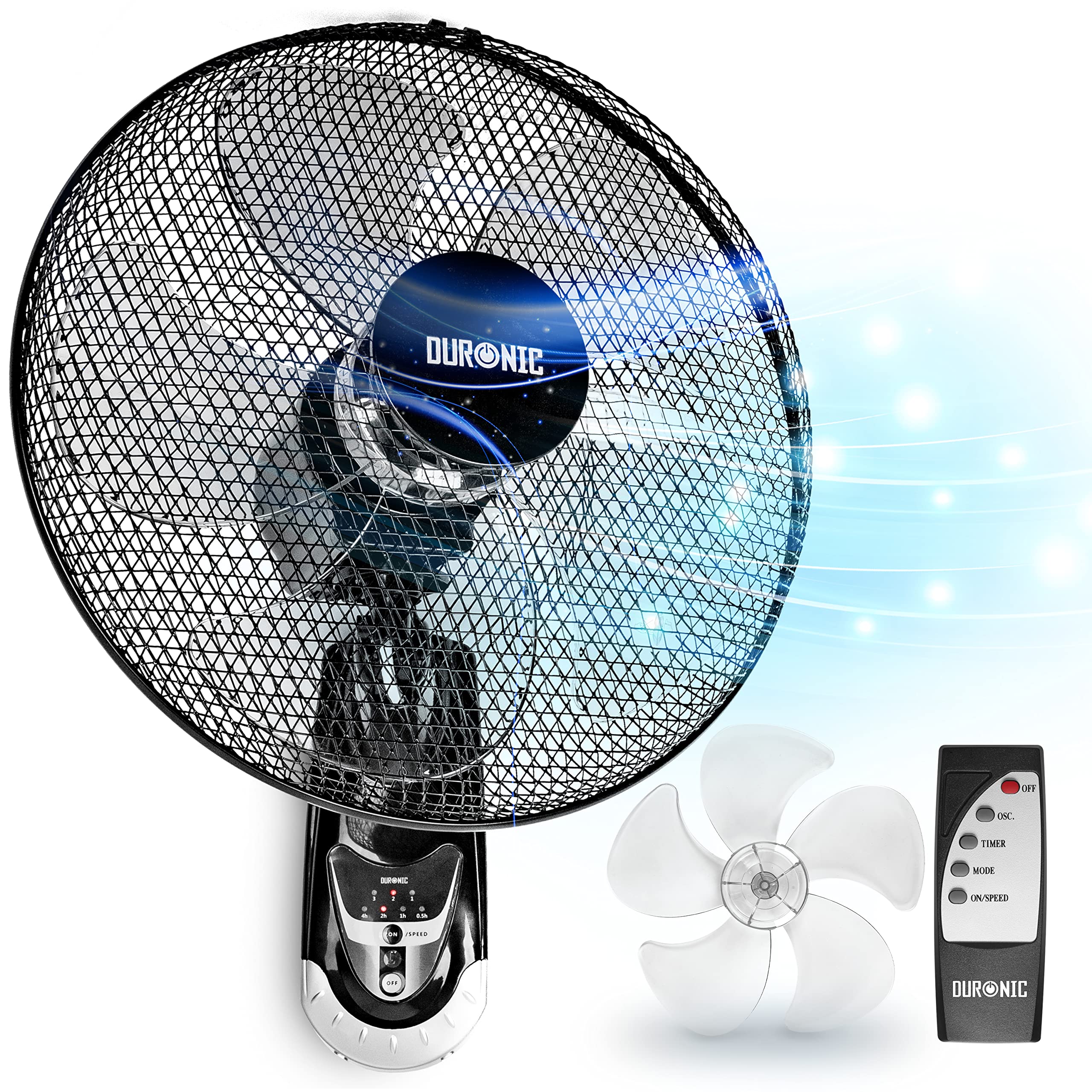 Zoomgoods Wall Fan FN55 Wall Mounted Fans with Remote Control, 16 Inch  3 Speeds, Timer, Black Fan Oscillating Head with 5 Blades for Ultimate Air Cooling For Home, Office