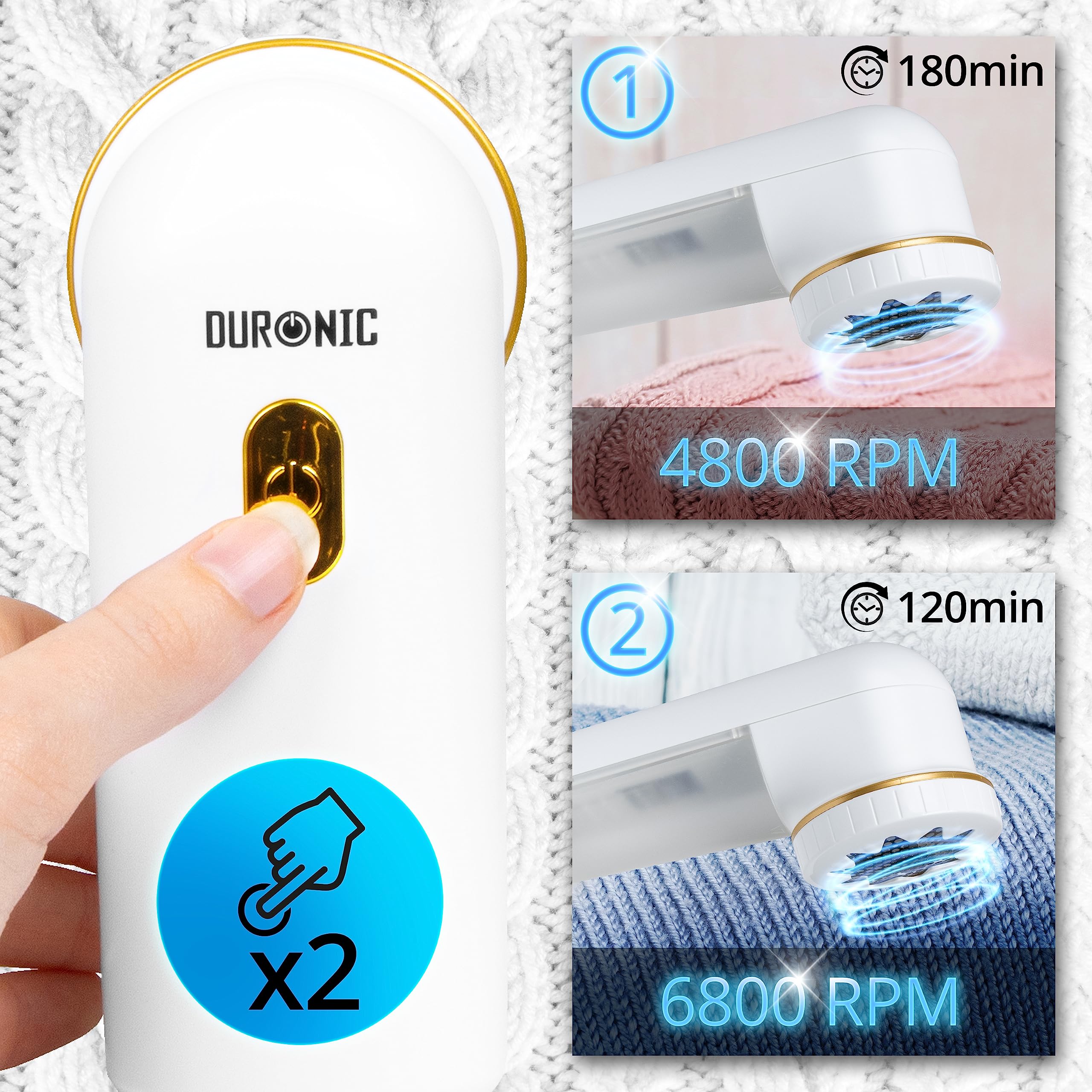 Zoomgoods Bobble Remover FS22 WE Fabric Shaver Defuzzer Clothing Lint Removers, Depiller, Small Fuzz Pill Debobbler for Couch Clothes Sweaters - White / Gold