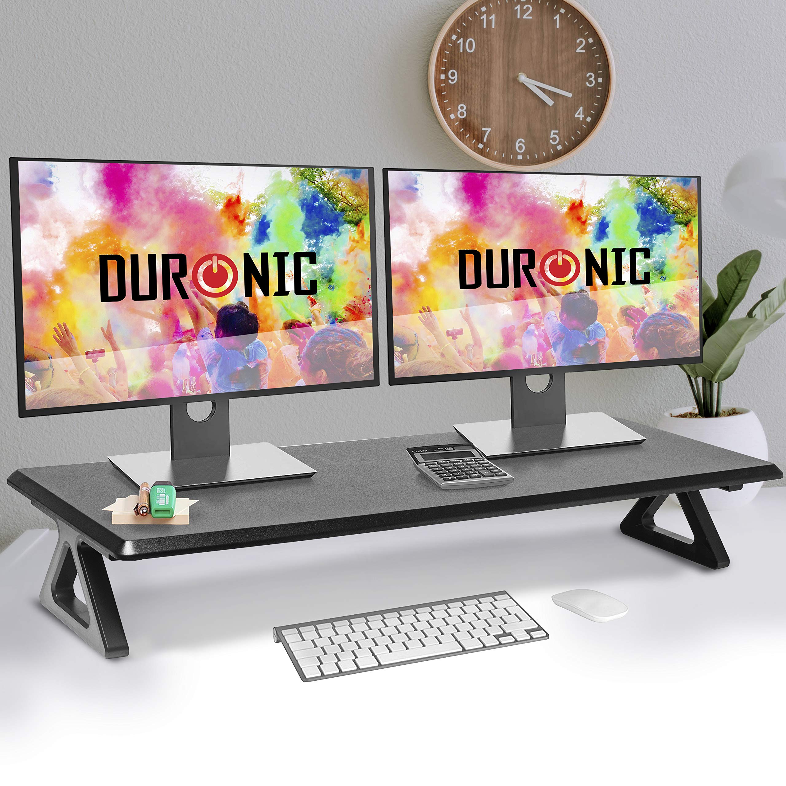 Zoomgoods Monitor Stand Riser DM06-2 | Laptop and Screen Stand for Desktop | Black MDF | Support for a TV Screen or PC Computer Monitor | Ergonomic Office Desk Shelf | 10kg Capacity | 82cm x 30cm