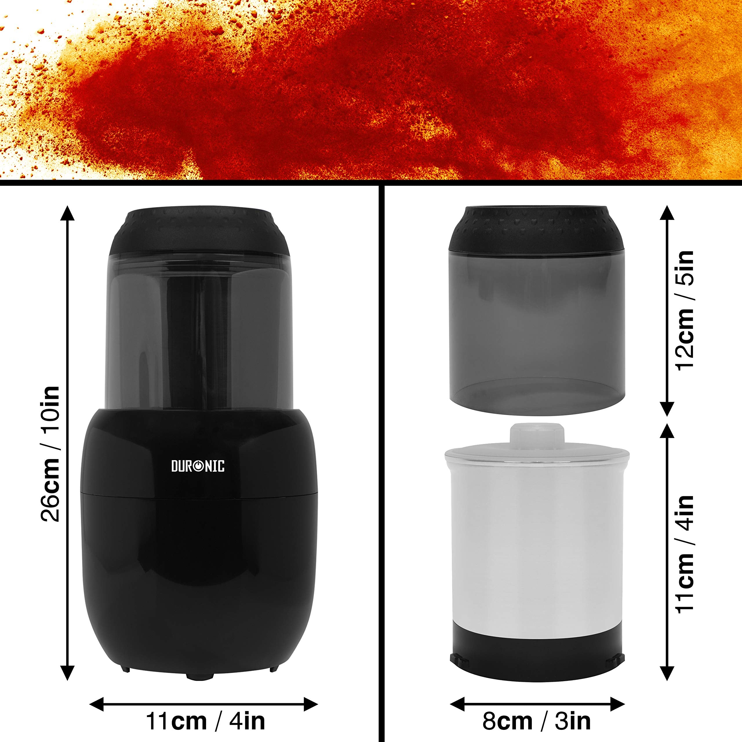 Zoomgoods Electric Spice Grinder Mill CG300 | 100g | 300W | Stainless-Steel Blade | For Beans, Herbs, Spices, Nuts, Seeds, Pulses and Fruit | Mini Chopper | Small Blender for Wet and Dry Ingredients