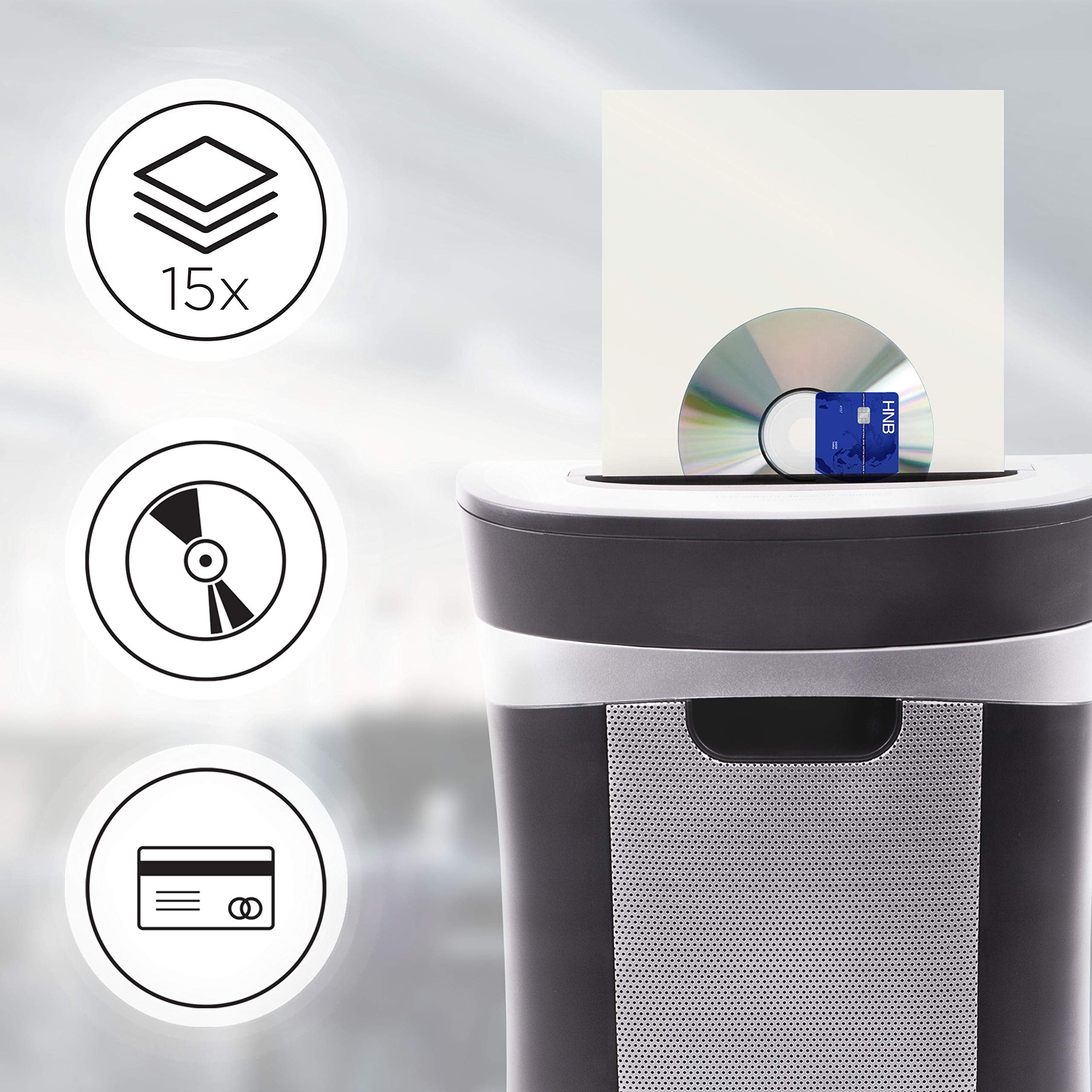 Zoomgoods 15 Sheet XXL Cross Cut Paper Shredder PS581 Extra Large Electric Paper Shredders for Home Office Heavy Duty Shredder with 31L Pull Out Bin Shred CD Card Mail Staple & Clips