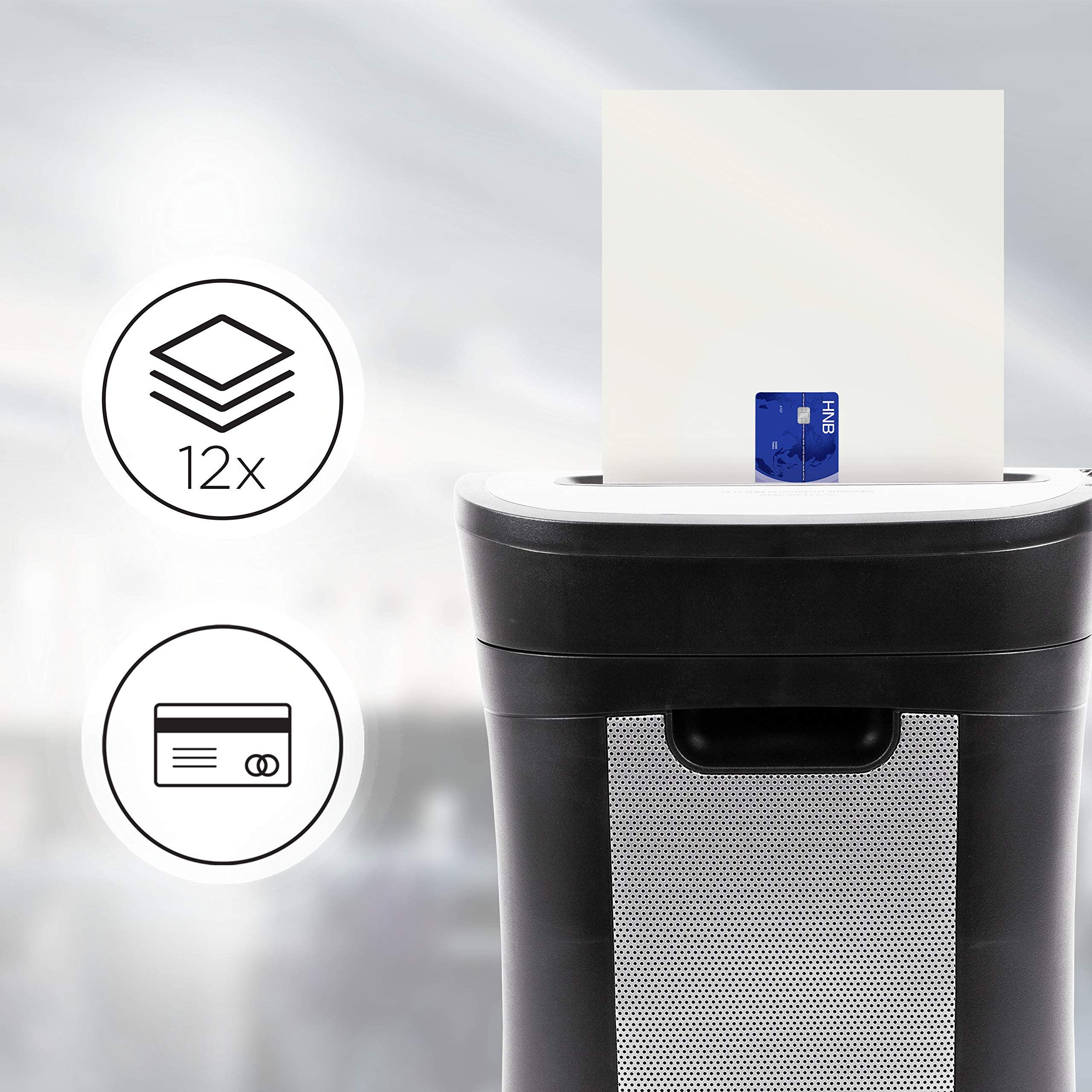 Zoomgoods Cross Cut Paper Shredder PS571, Shred 12 Sheet Heavy Duty Small Electric Shredders, Data Shredding Machine for Home Use, Office, Shreds Papers, Credit Cards, Envelopes, Documents - Black, P4