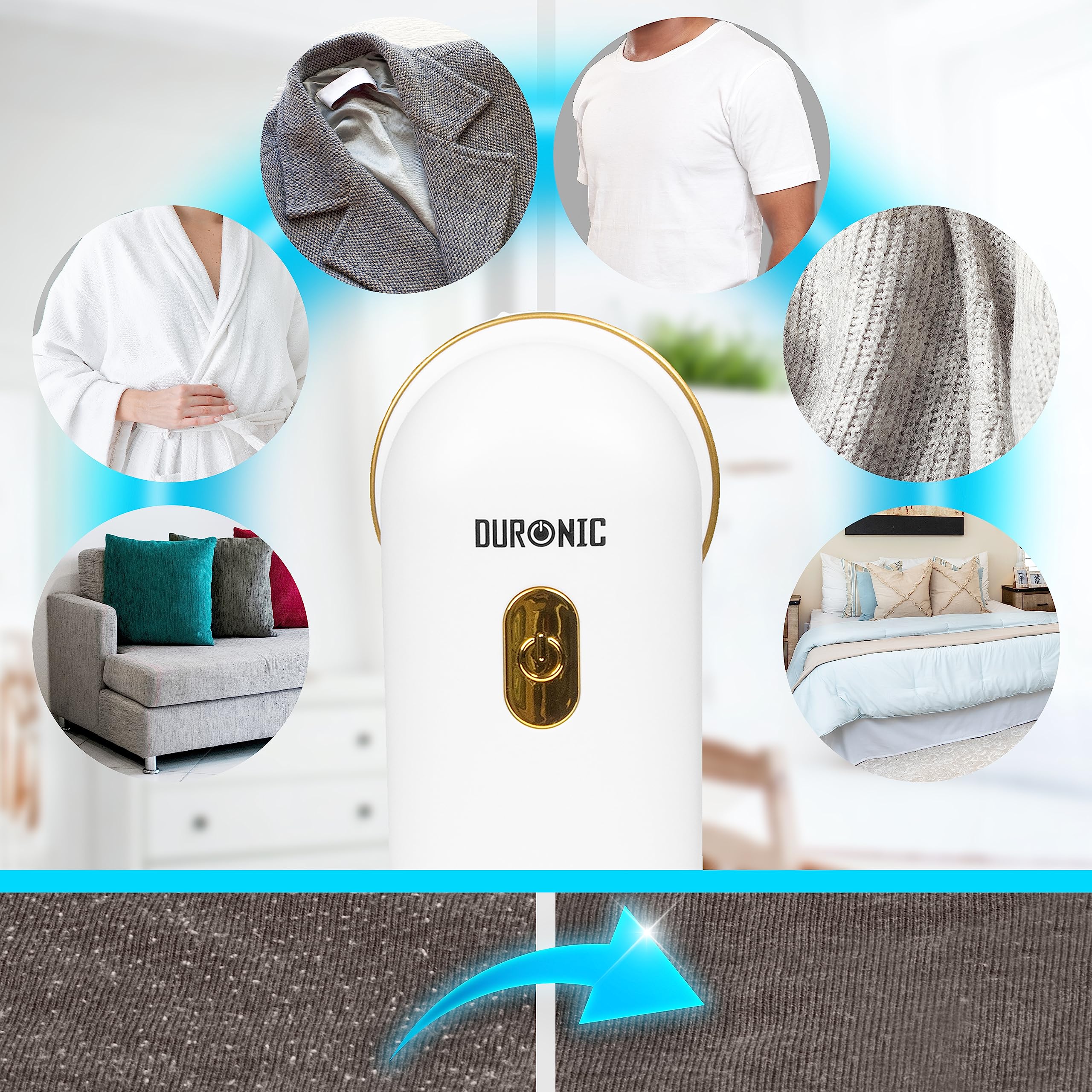 Zoomgoods Bobble Remover FS22 WE Fabric Shaver Defuzzer Clothing Lint Removers, Depiller, Small Fuzz Pill Debobbler for Couch Clothes Sweaters - White / Gold