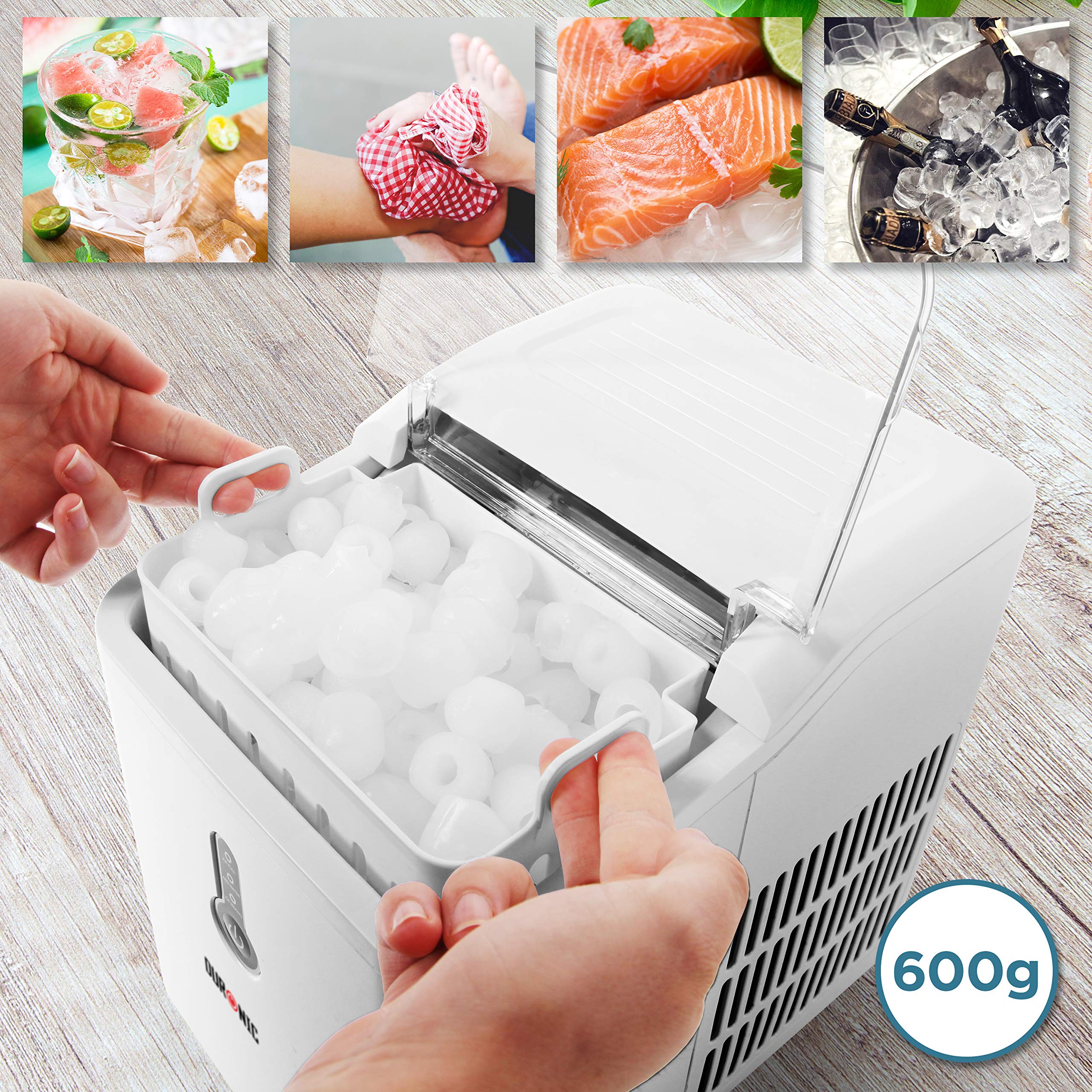 Zoomgoods Ice Maker ICM120, Fast Clear Ice Maker Machine with 7-Min Cycle, Portable Automatic Ice Cube Maker with Ice Scoop & Basket for Home, Office, Bar, BBQ Party, RV 12KG in 24H Self-Cleaning - White