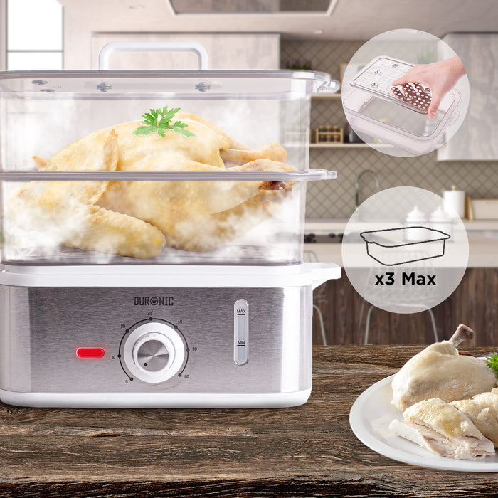 Zoomgoods Electric Food Steamer FS87, 3 Tier Vegetable Steamer with Rice Bowl, BPA Free Dumpling Maker with 870W and Timer Function to Steam Rice, Dumpling, Vegetables