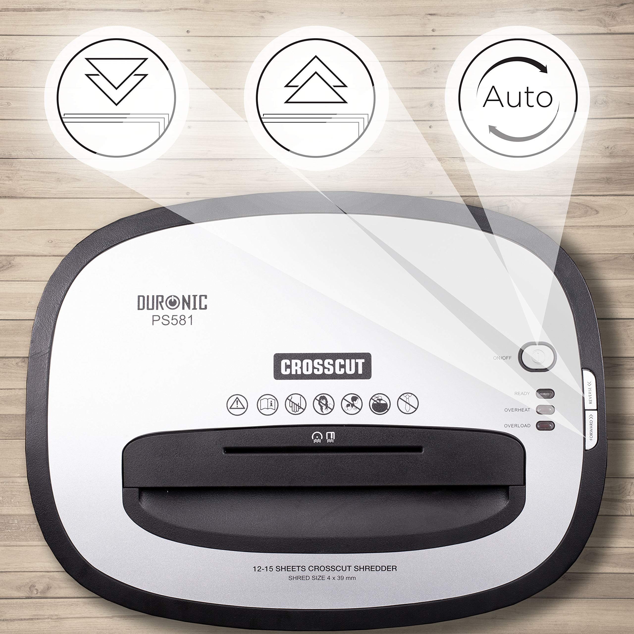 Zoomgoods 15 Sheet XXL Cross Cut Paper Shredder PS581 Extra Large Electric Paper Shredders for Home Office Heavy Duty Shredder with 31L Pull Out Bin Shred CD Card Mail Staple & Clips